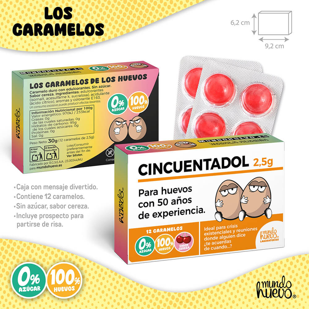 Taza Mis huevos ya tienen 50 años + Caramelos divertidos + Pulsera sorpresa
