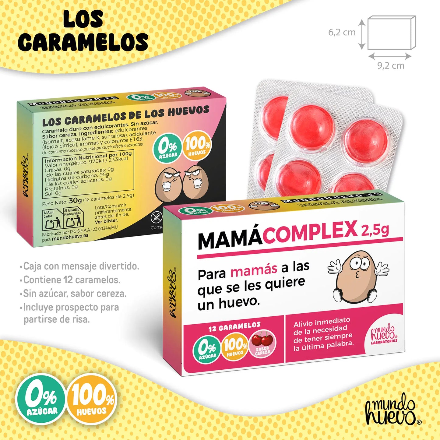 Taza Mamá te queremos un huevo + Caramelos divertidos + Pulsera sorpresa.