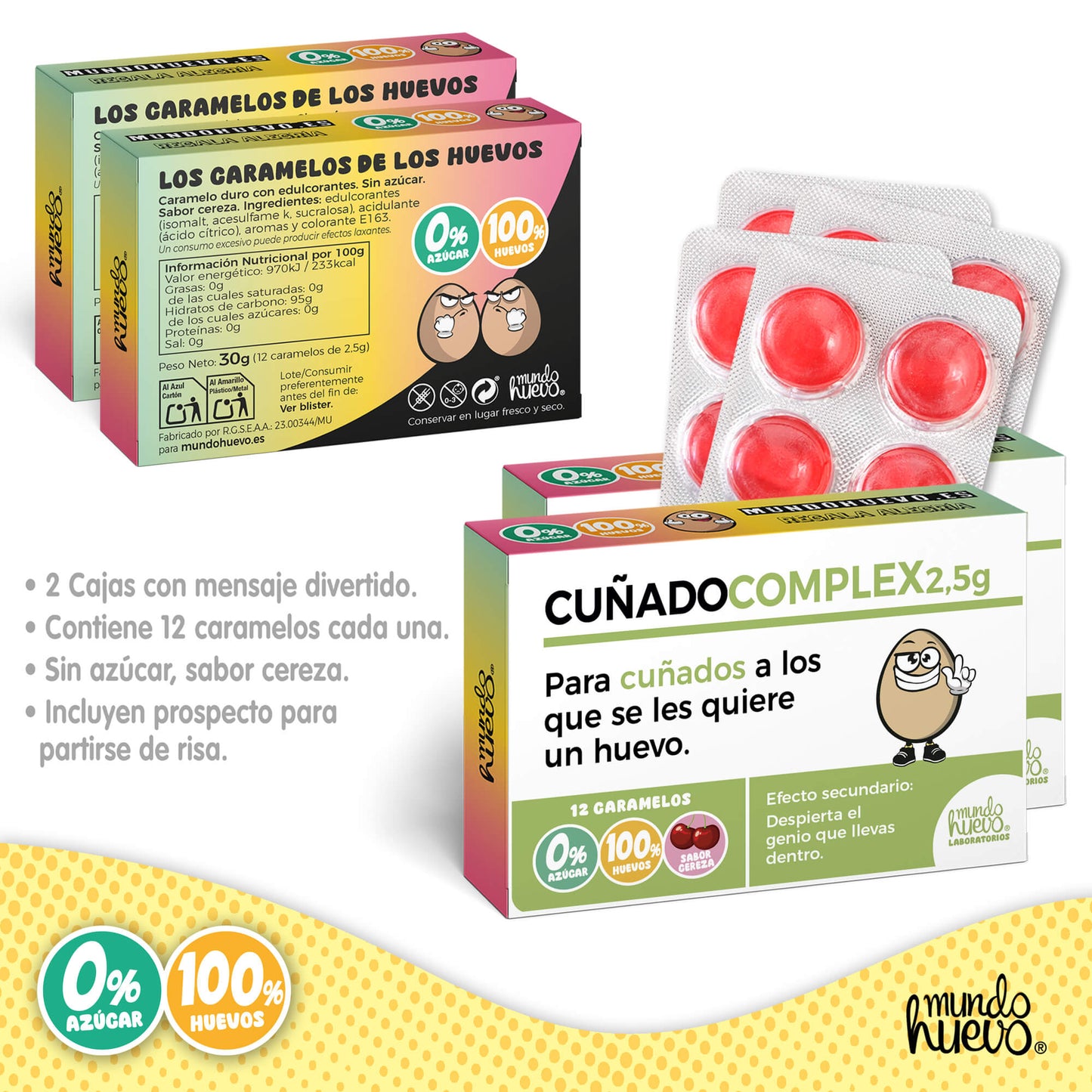 2 cajas Caramelos de broma | CUÑADO COMPLEX | Cajas Regalo Divertido con 24 caramelos sin azúcar