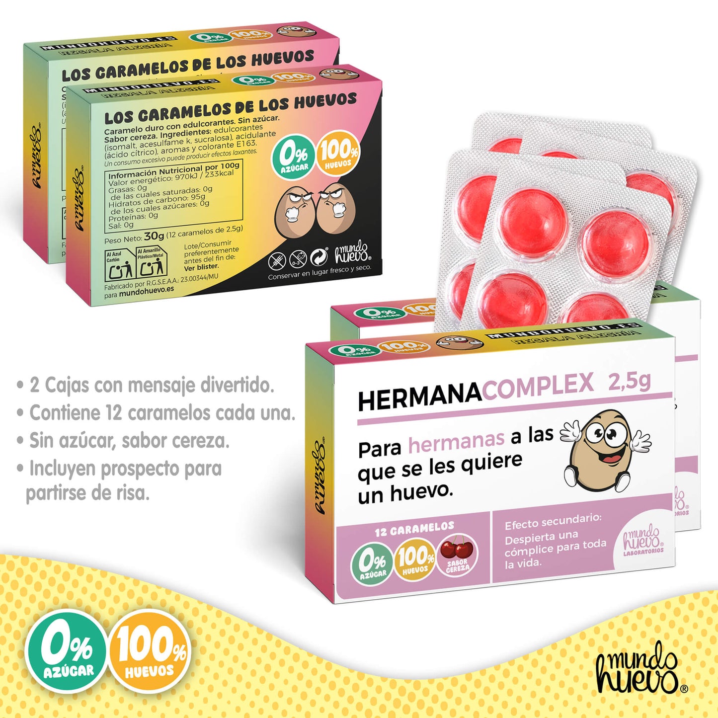 2 cajas Caramelos de broma | HERMANA COMPLEX | Cajas Regalo Divertido con 24 caramelos sin azúcar