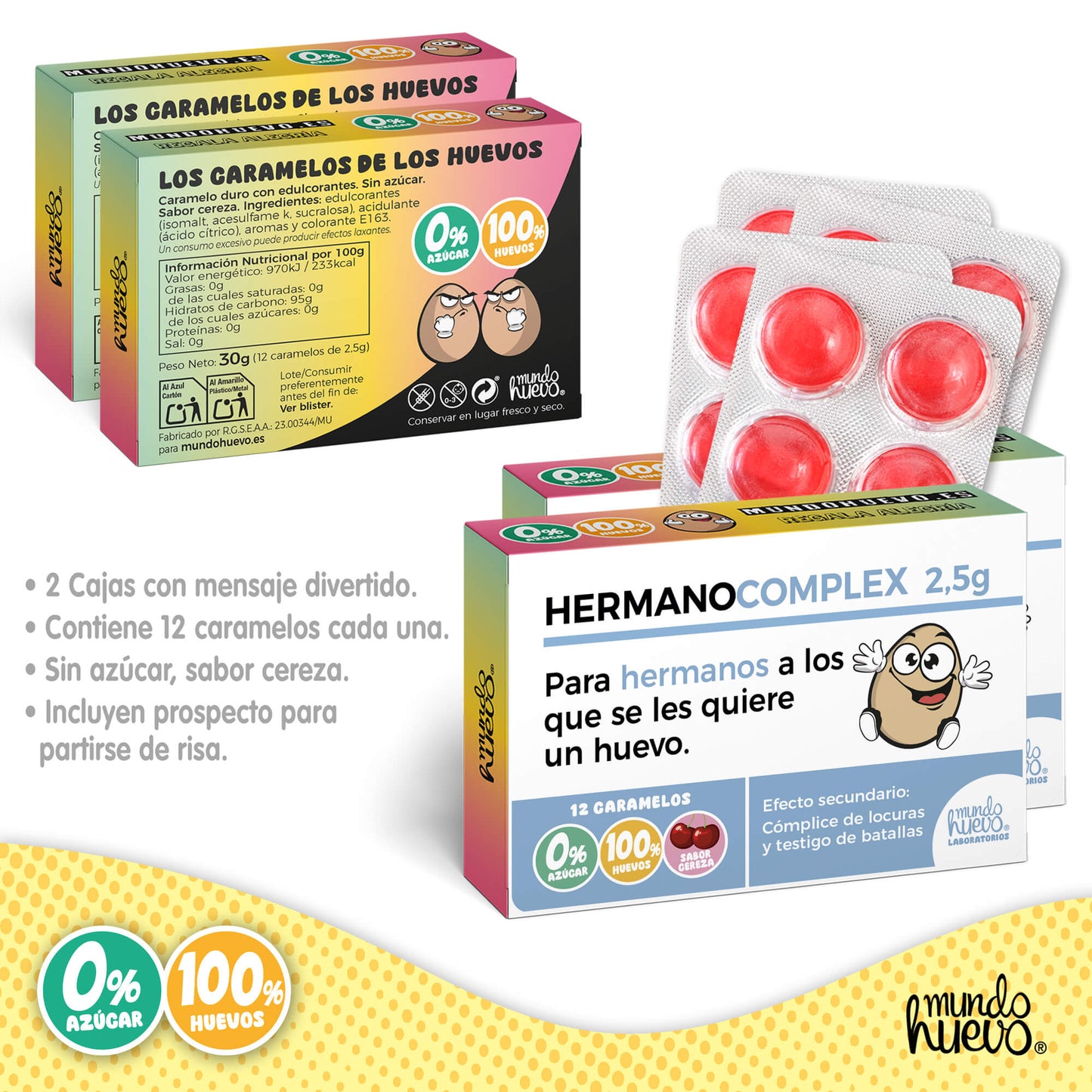 2 cajas Caramelos de broma | HERMANO COMPLEX | Cajas Regalo Divertido con 24 caramelos sin azúcar
