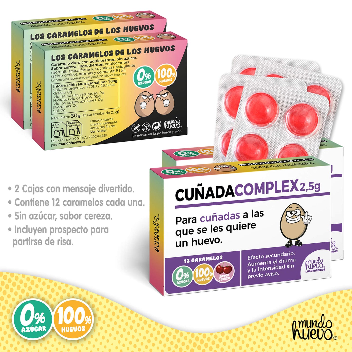 2 cajas Caramelos de broma | CUÑADA COMPLEX | Cajas Regalo Divertido con 24 caramelos sin azúcar