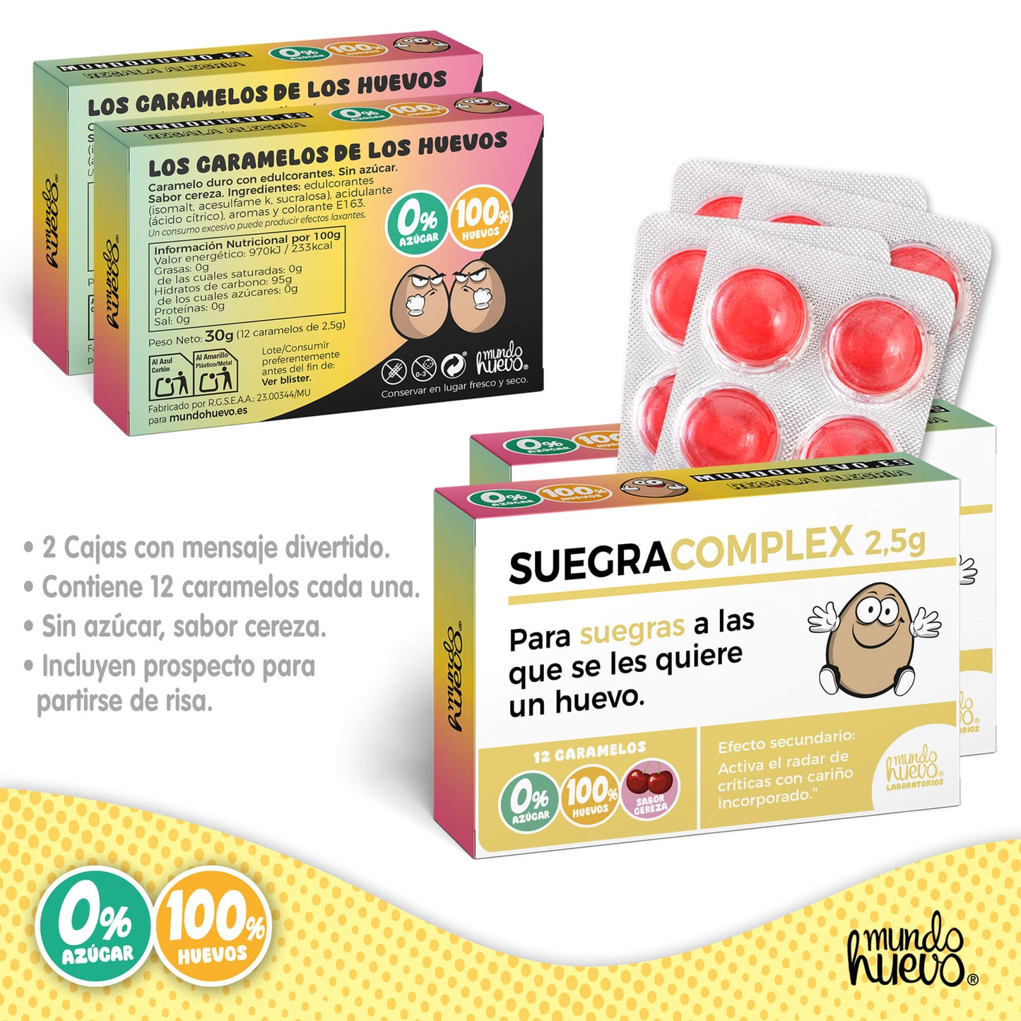 2 cajas Caramelos de broma | SUEGRA COMPLEX | Cajas Regalo Divertido con 24 caramelos sin azúcar
