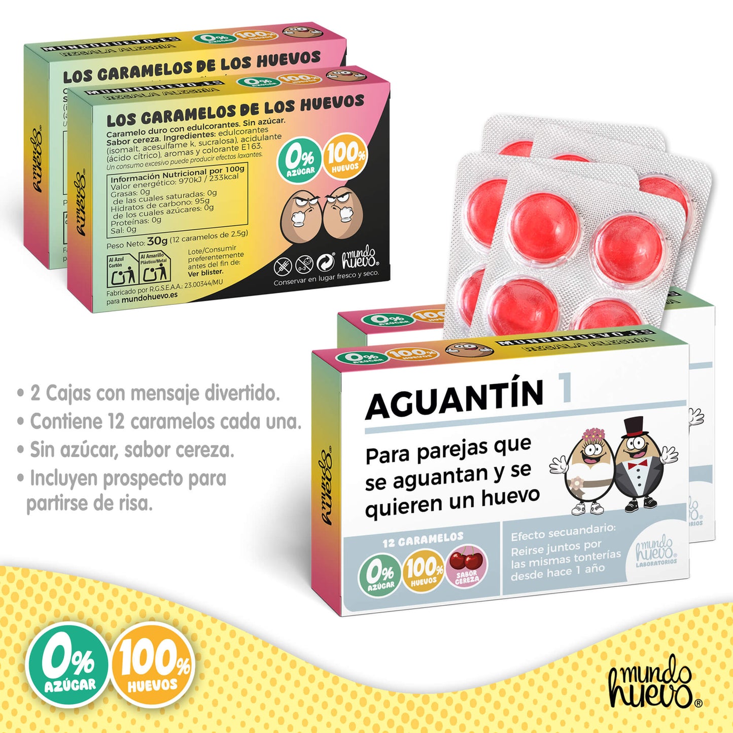2 cajas Caramelos de broma | AGUANTÍN 1 | Cajas Regalo Divertido con 24 caramelos sin azúcar