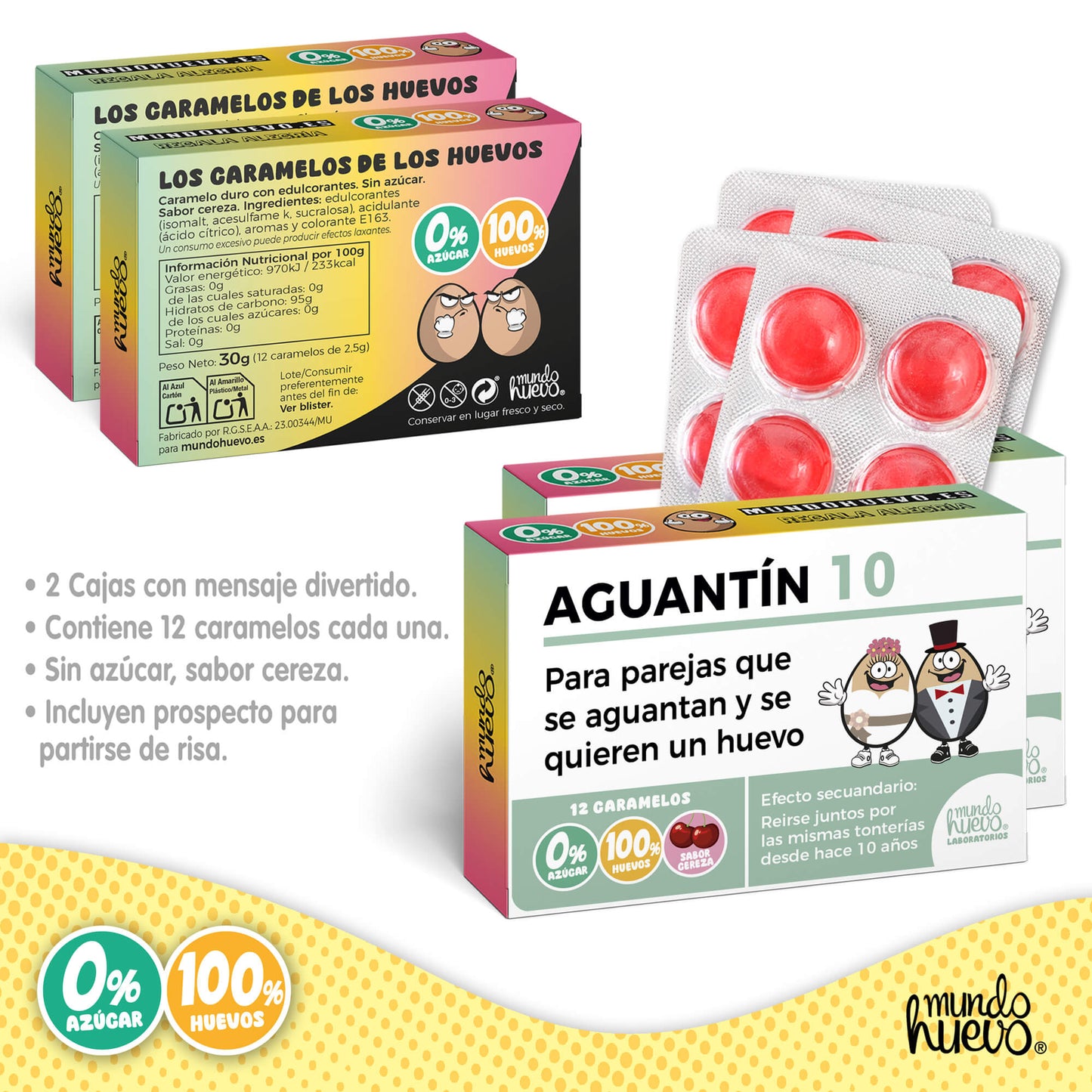 2 cajas Caramelos de broma | AGUANTÍN 10 | Cajas Regalo Divertido con 24 caramelos sin azúcar