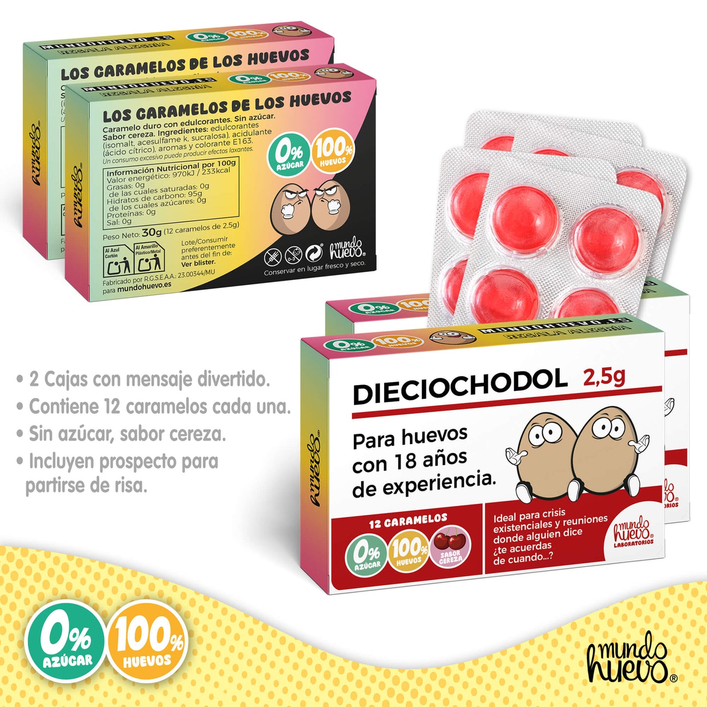 2 cajas Caramelos de broma | DIECIOCHODOL | Cajas Regalo Divertido con 24 caramelos sin azúcar