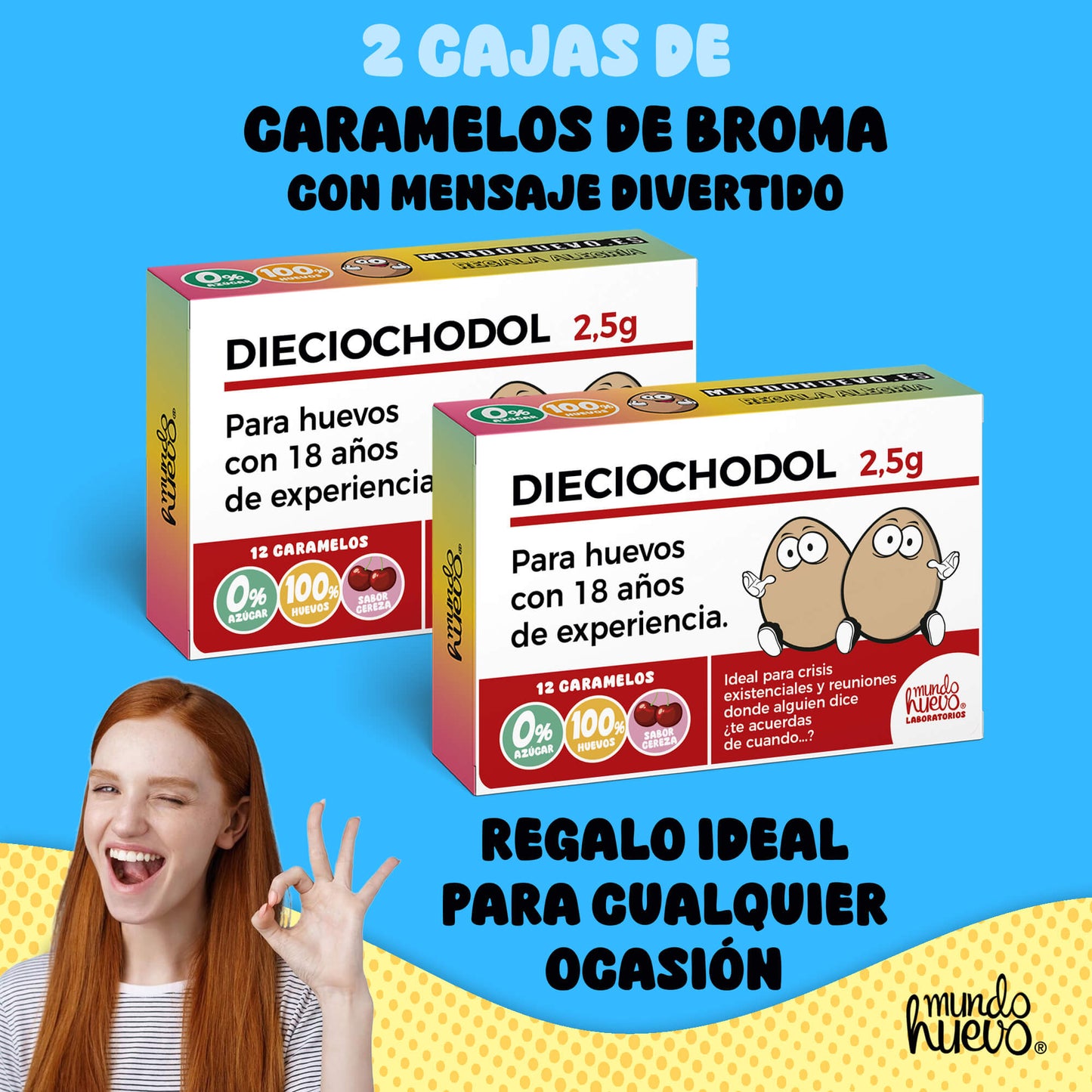 2 cajas Caramelos de broma | DIECIOCHODOL | Cajas Regalo Divertido con 24 caramelos sin azúcar