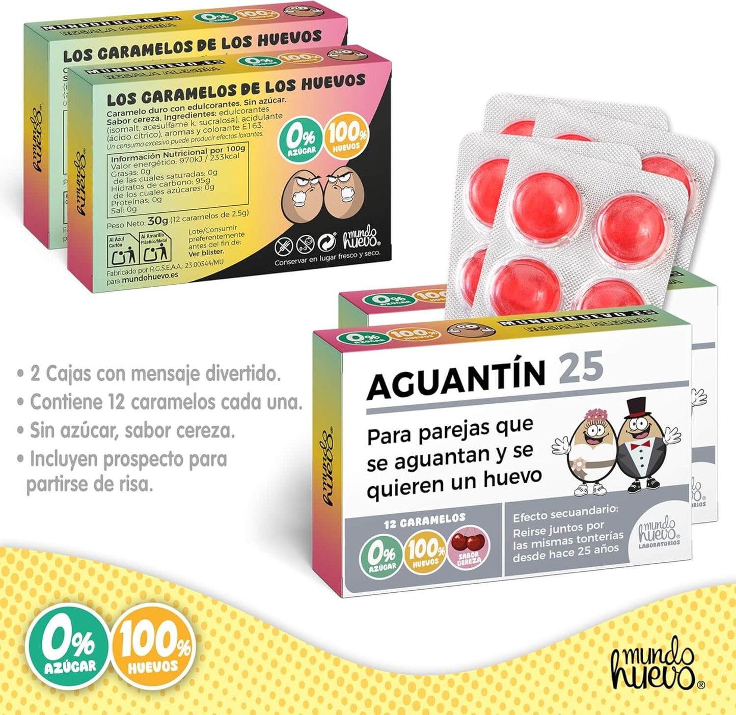 2 cajas Caramelos de broma | AGUANTÍN 25 | Cajas Regalo Divertido con 24 caramelos sin azúcar
