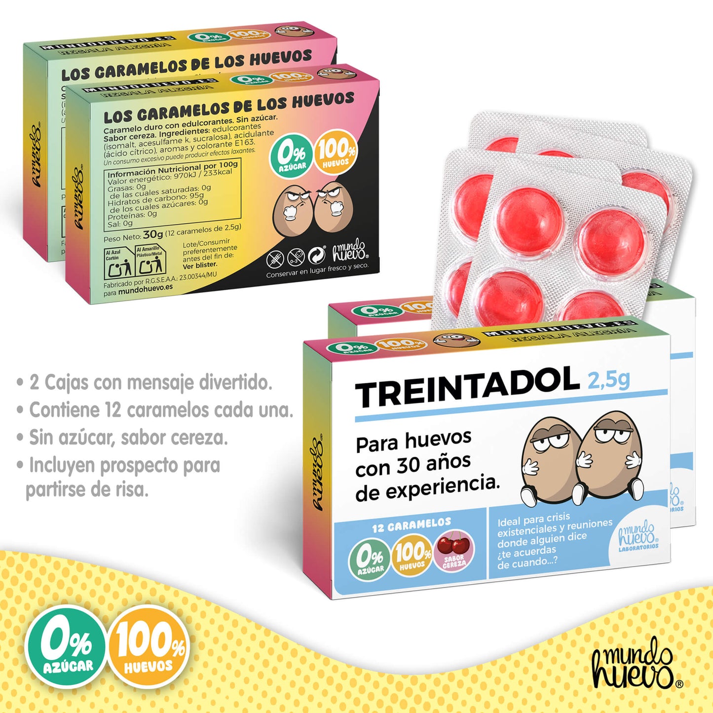 2 cajas Caramelos de broma | TREINTADOL | Cajas Regalo Divertido con 24 caramelos sin azúcar