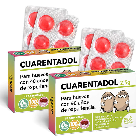 2 cajas Caramelos de broma | CUARENTADOL | Cajas Regalo Divertido con 24 caramelos sin azúcar