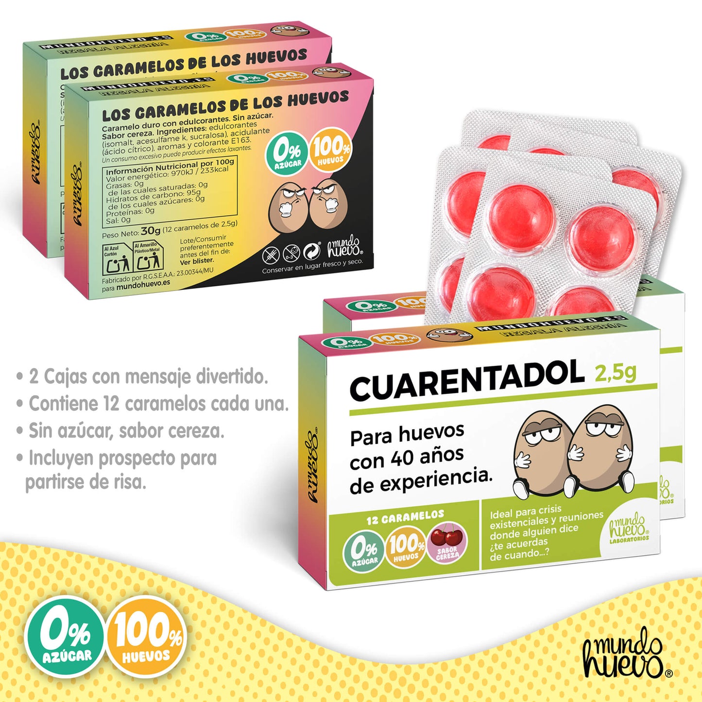 2 cajas Caramelos de broma | CUARENTADOL | Cajas Regalo Divertido con 24 caramelos sin azúcar