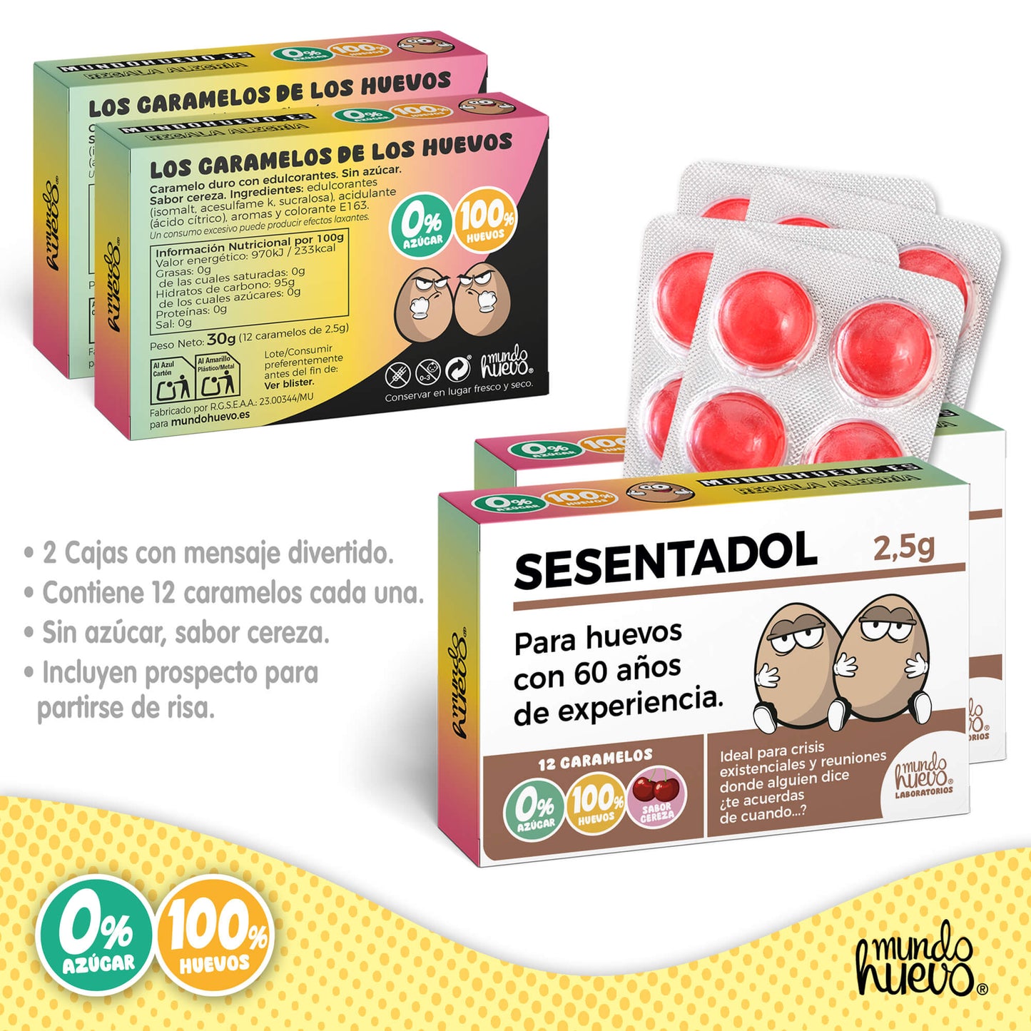 2 cajas Caramelos de broma | SESENTADOL | Cajas Regalo Divertido con 24 caramelos sin azúcar