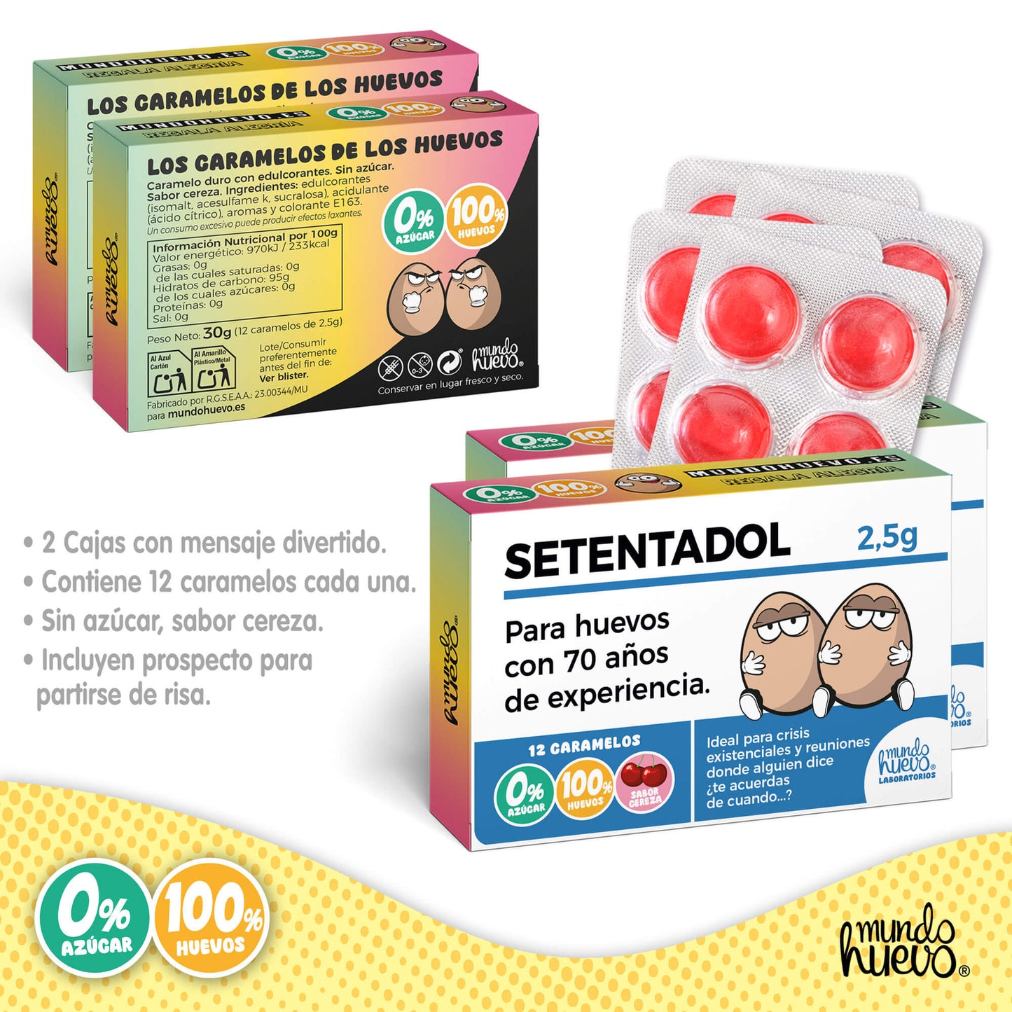 2 cajas Caramelos de broma | SETENTADOL | Cajas Regalo Divertido con 24 caramelos sin azúcar