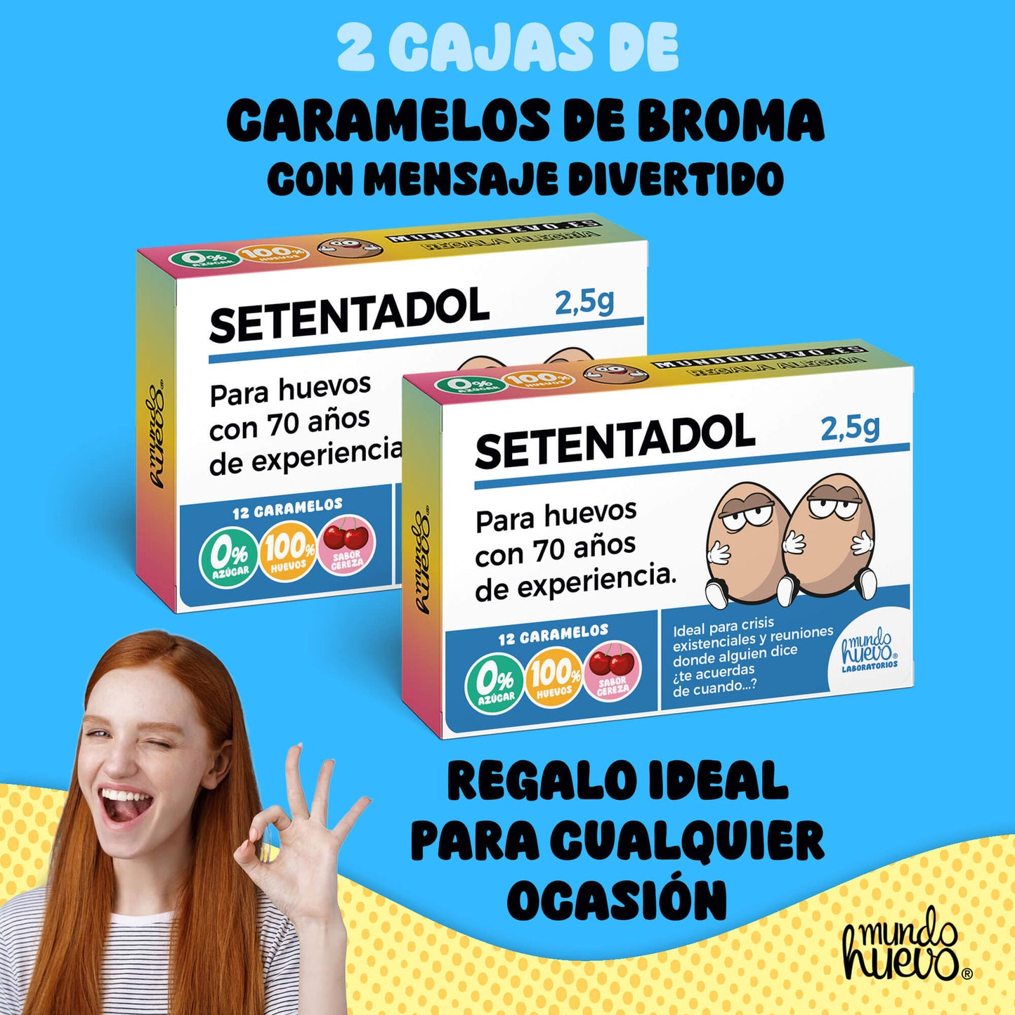 2 cajas Caramelos de broma | SETENTADOL | Cajas Regalo Divertido con 24 caramelos sin azúcar
