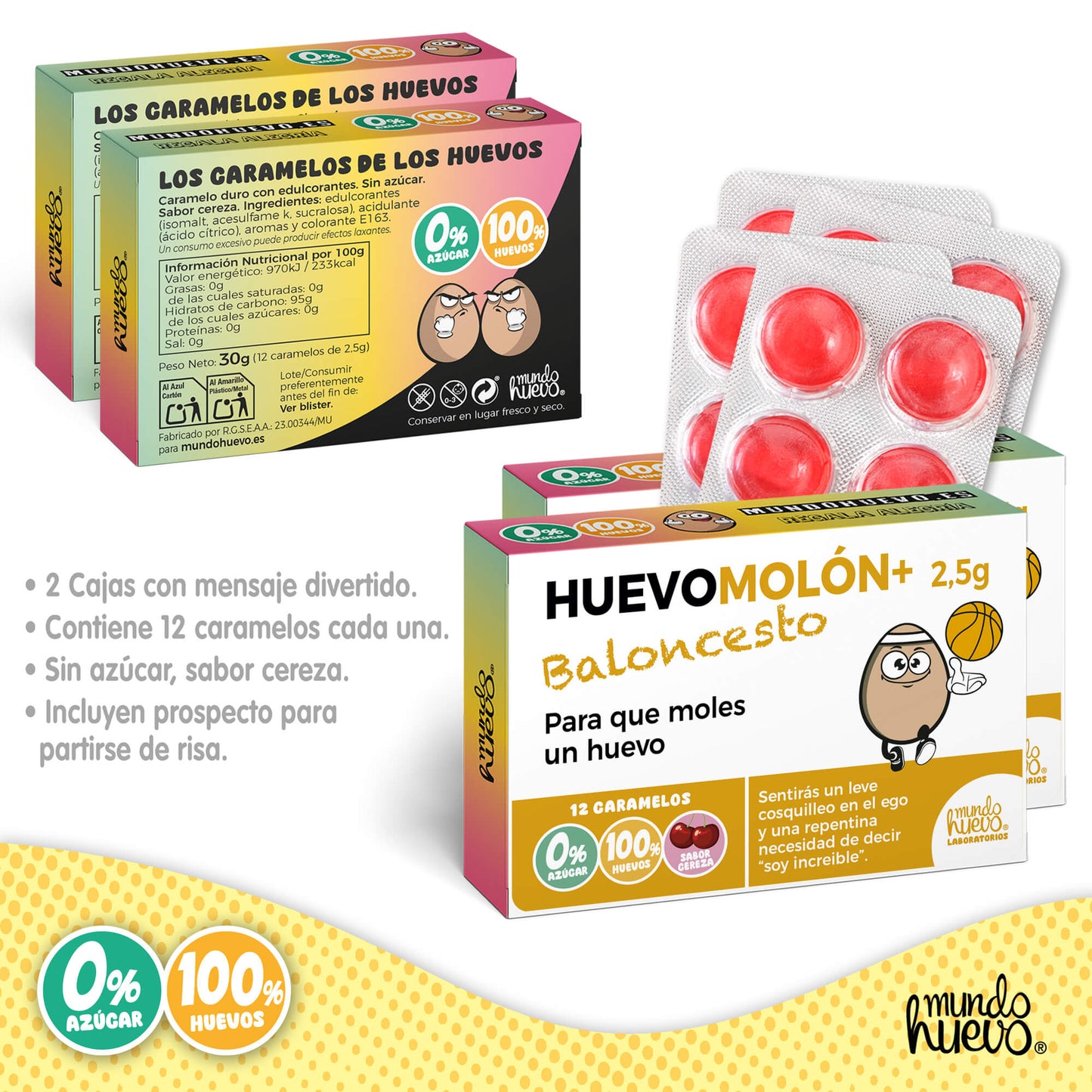 2 cajas Caramelos de broma | HUEVOMOLON+ BALONCESTO | Cajas Regalo Divertido con 24 caramelos sin azúcar
