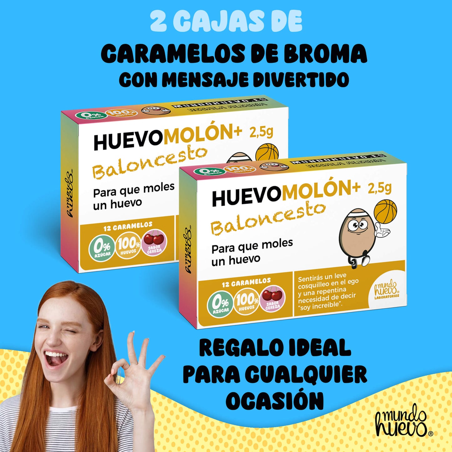 2 cajas Caramelos de broma | HUEVOMOLON+ BALONCESTO | Cajas Regalo Divertido con 24 caramelos sin azúcar