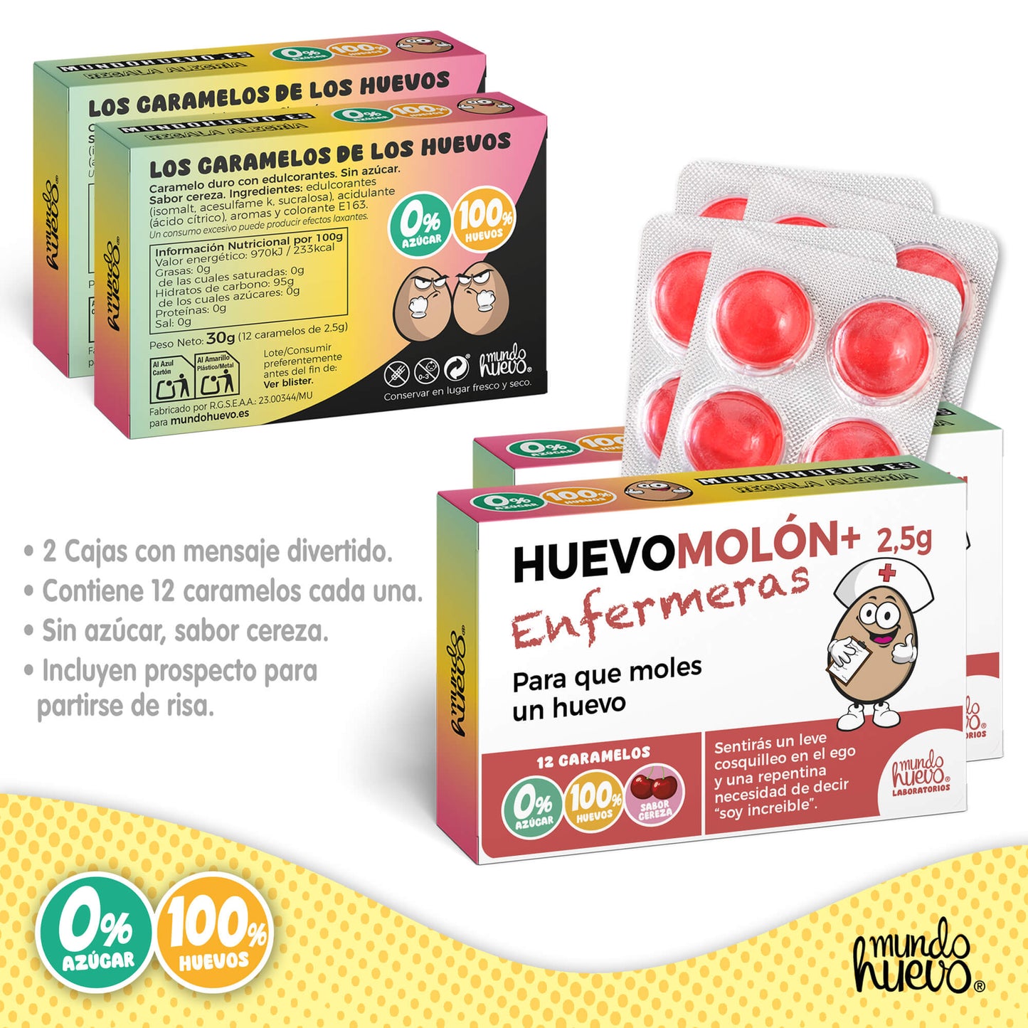 2 cajas Caramelos de broma | HUEVOMOLON+ ENFERMERAS | Cajas Regalo Divertido con 24 caramelos sin azúcar