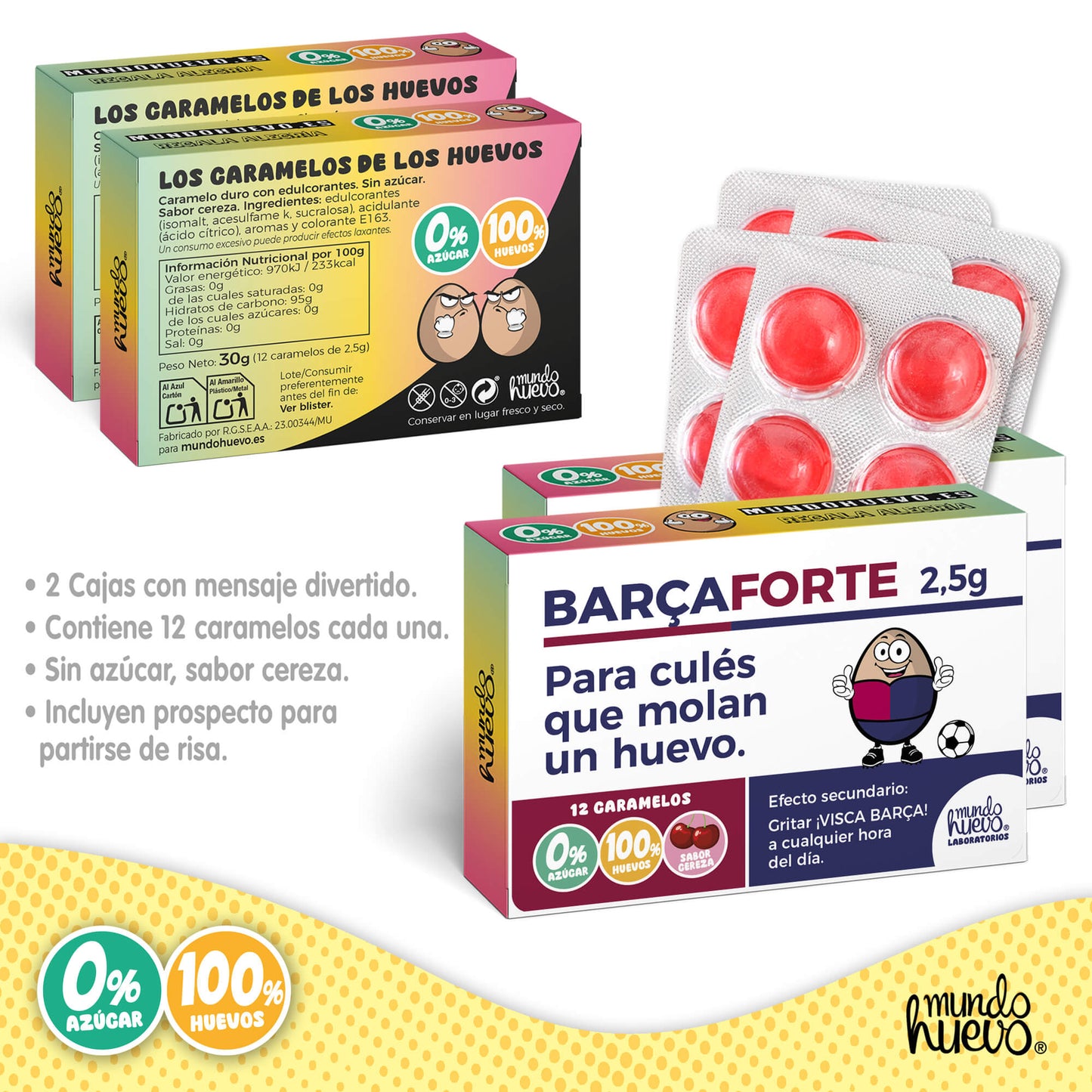 2 cajas Caramelos de broma | BARCELONA FORTE | Cajas Regalo Divertido con 24 caramelos sin azúcar