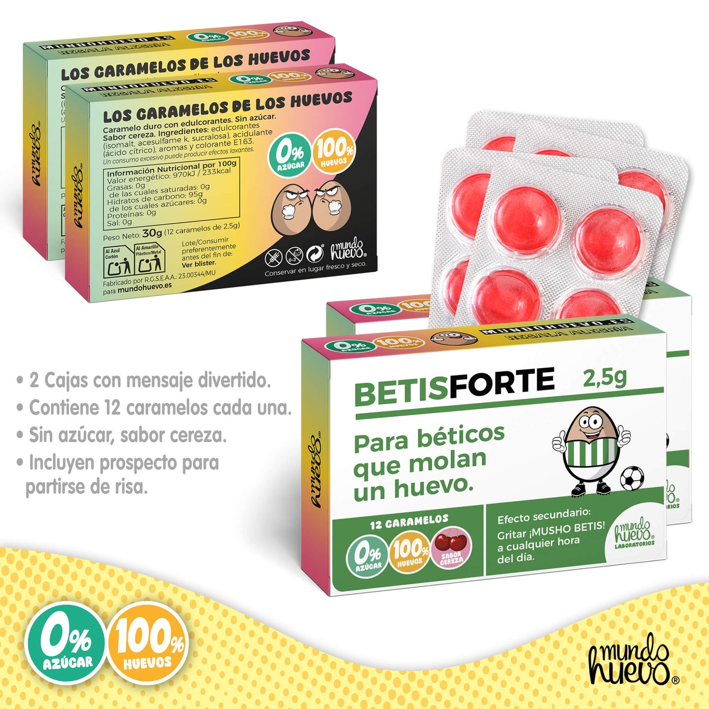 2 cajas Caramelos de broma | BETIS FORTE | Cajas Regalo Divertido con 24 caramelos sin azúcar