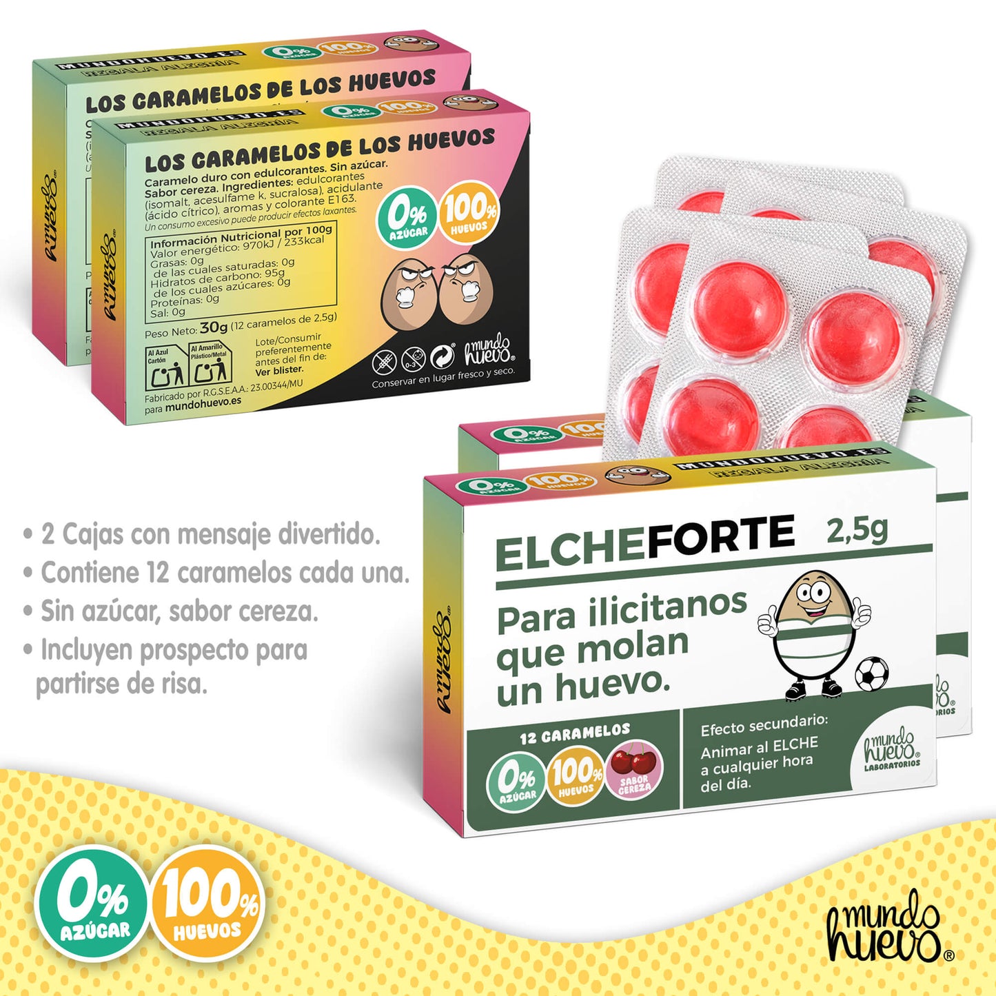 2 cajas Caramelos de broma | ELCHE FORTE | Cajas Regalo Divertido con 24 caramelos sin azúcar