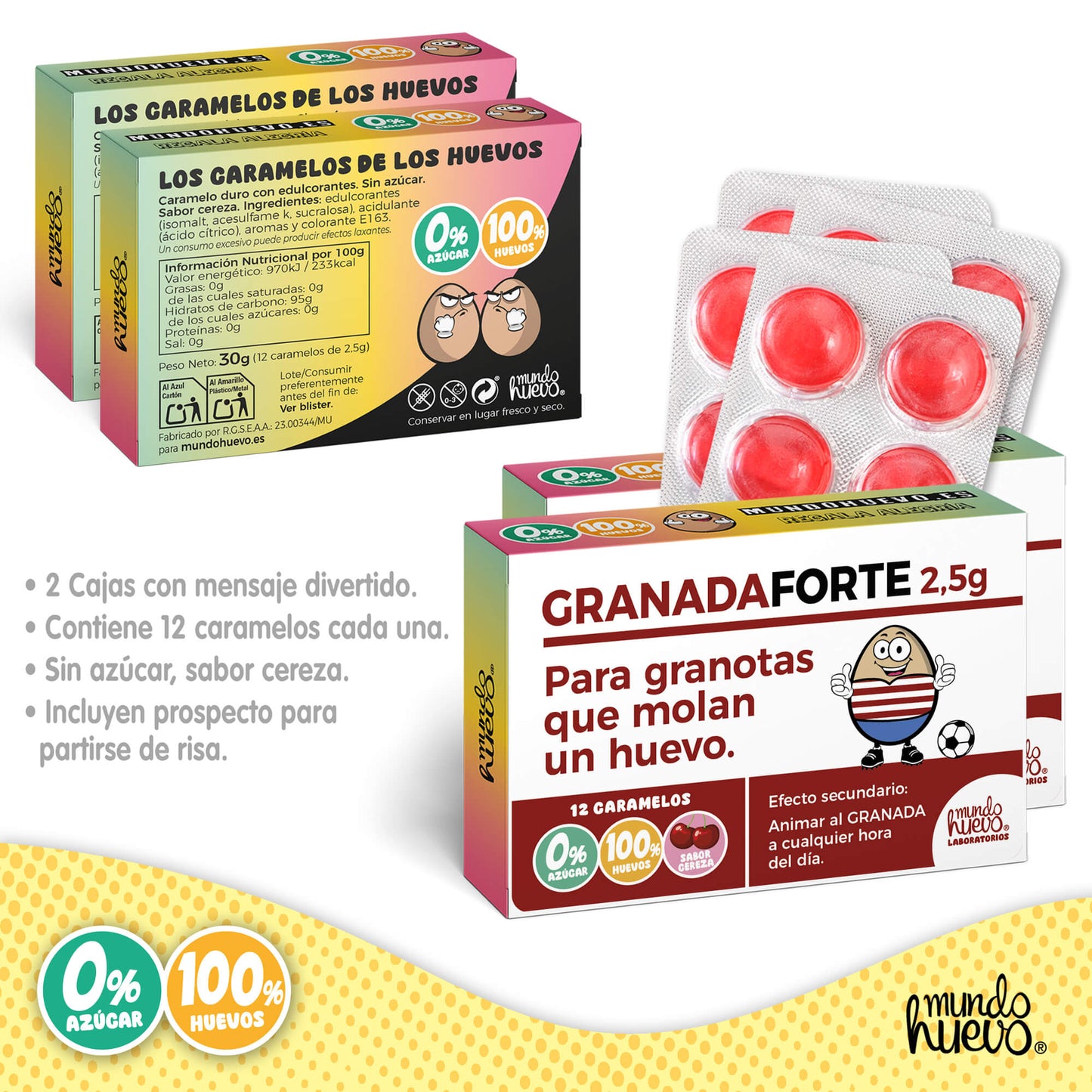 2 cajas Caramelos de broma | GRANADA FORTE | Cajas Regalo Divertido con 24 caramelos sin azúcar