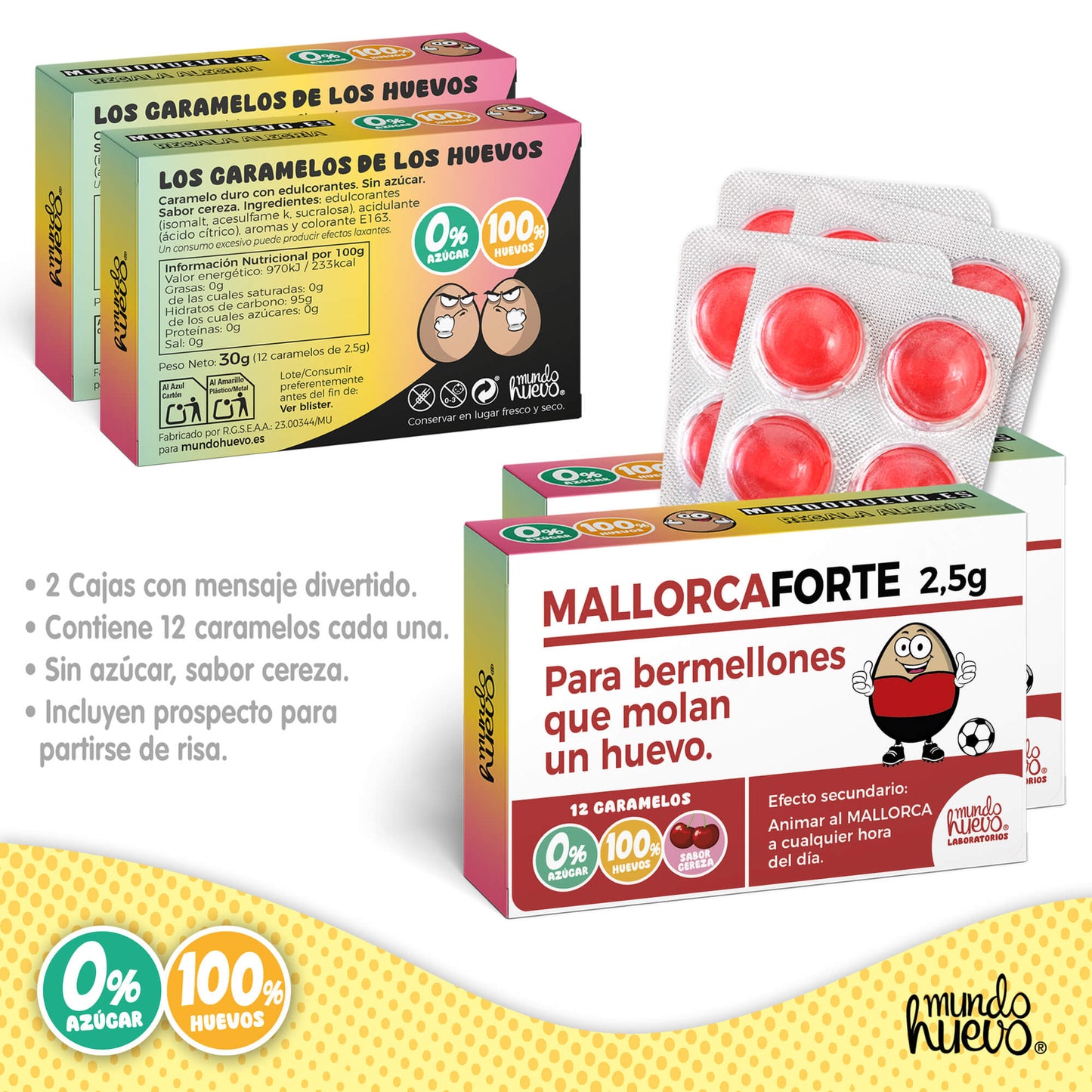 2 cajas Caramelos de broma | MALLORCA FORTE | Cajas Regalo Divertido con 24 caramelos sin azúcar
