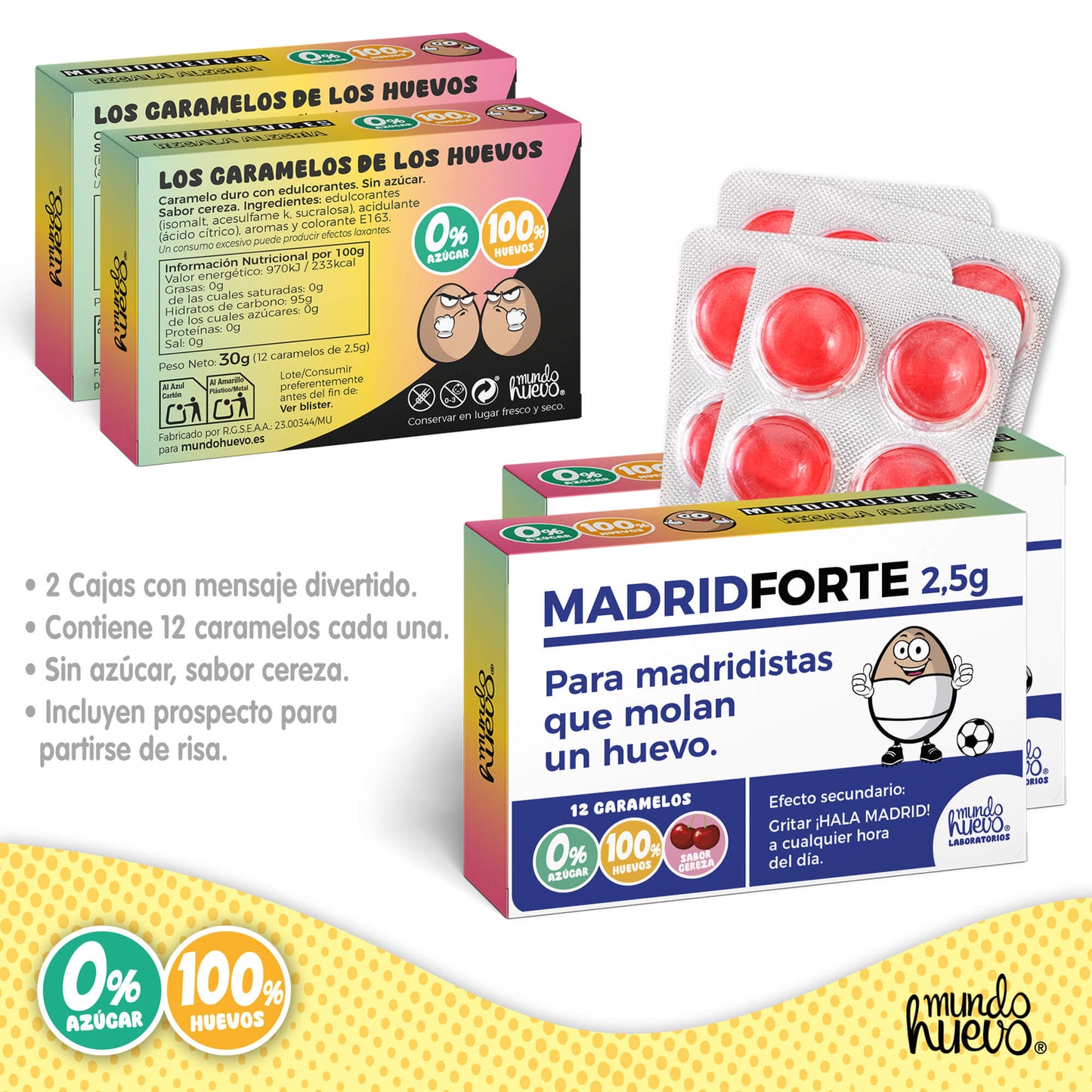 2 cajas Caramelos de broma | MADRID FORTE | Cajas Regalo Divertido con 24 caramelos sin azúcar