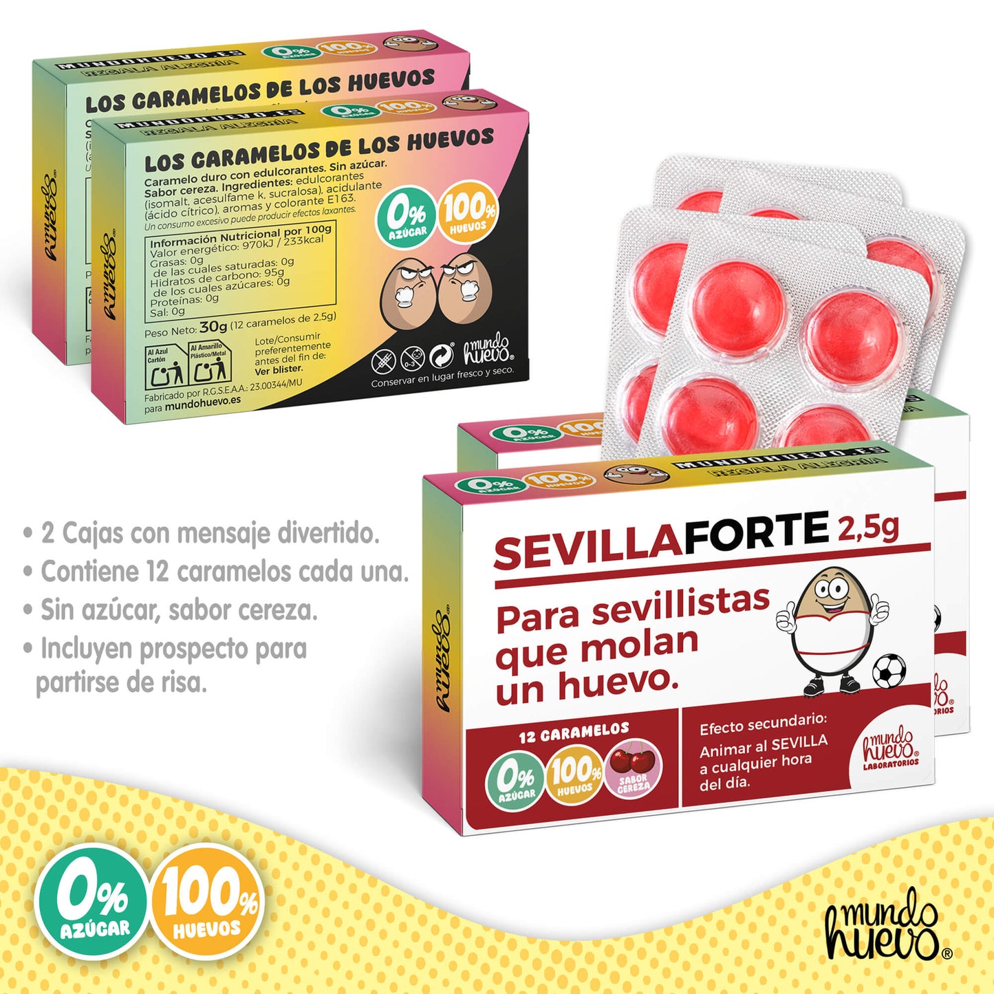 2 cajas Caramelos de broma | SEVILLA FORTE | Cajas Regalo Divertido con 24 caramelos sin azúcar