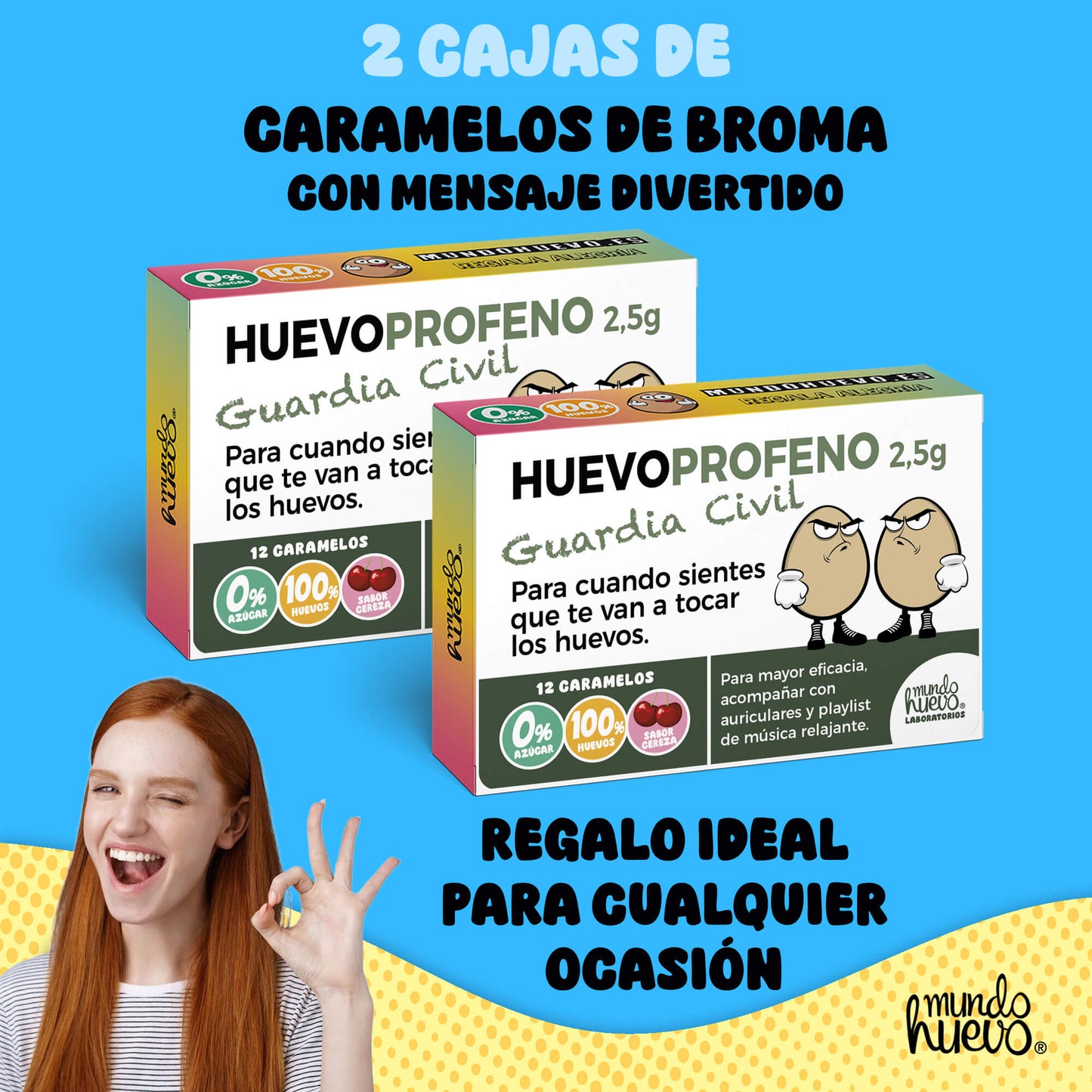 2 cajas Caramelos de broma | HUEVOPROFENO GUARDIA CIVIL | Cajas Regalo Divertido con 24 caramelos sin azúcar