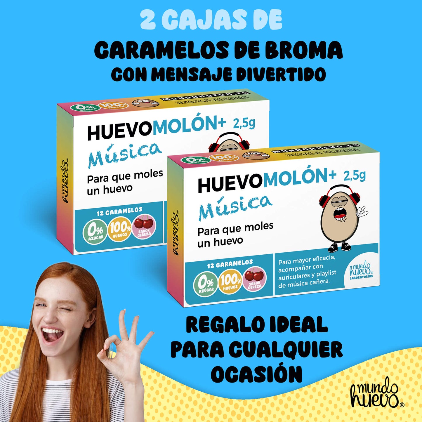 2 cajas Caramelos de broma | HUEVOMOLON+ MÚSICA | Cajas Regalo Divertido con 24 caramelos sin azúcar