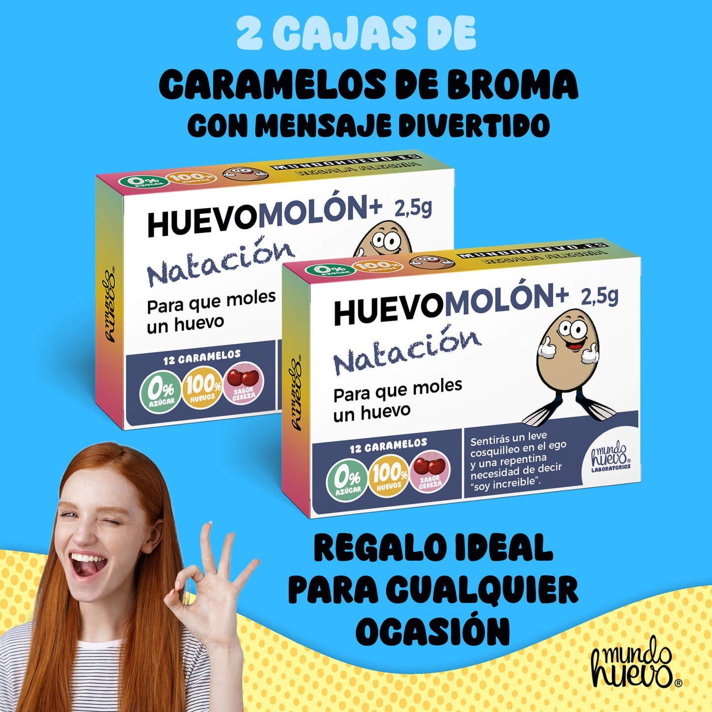 2 cajas Caramelos de broma | HUEVOMOLON+ NATACIÓN | Cajas Regalo Divertido con 24 caramelos sin azúcar
