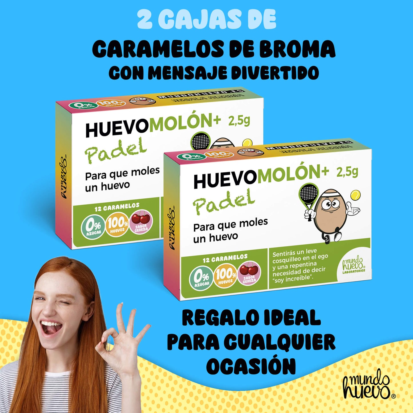 2 cajas Caramelos de broma | HUEVOMOLON+ PADEL | Cajas Regalo Divertido con 24 caramelos sin azúcar
