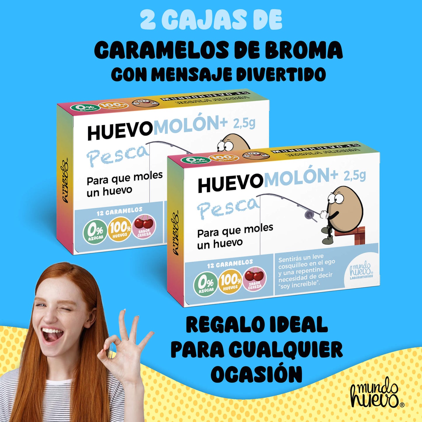 2 cajas Caramelos de broma | HUEVOMOLON+ PESCA | Cajas Regalo Divertido con 24 caramelos sin azúcar