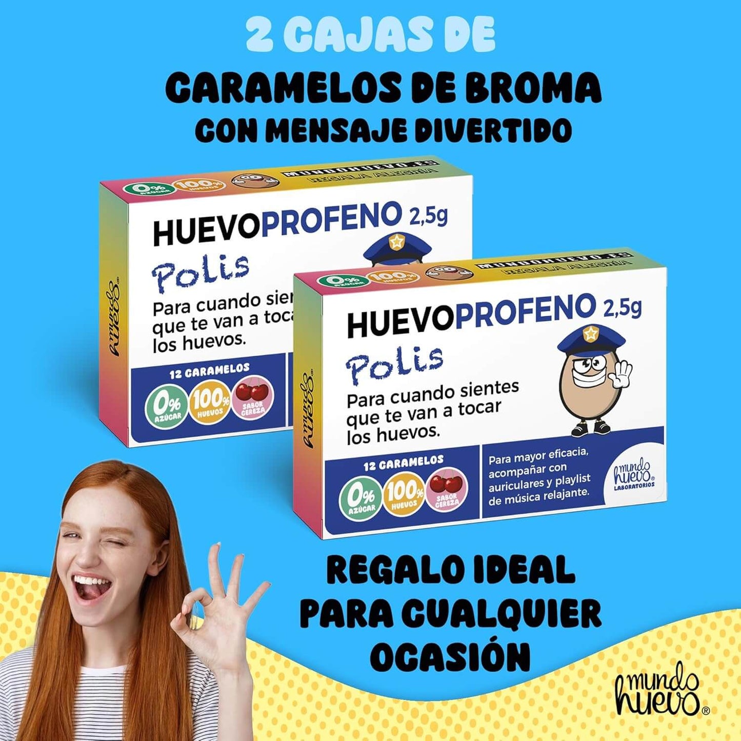 2 cajas Caramelos de broma | HUEVOPROFENO POLIS | Cajas Regalo Divertido con 24 caramelos sin azúcar