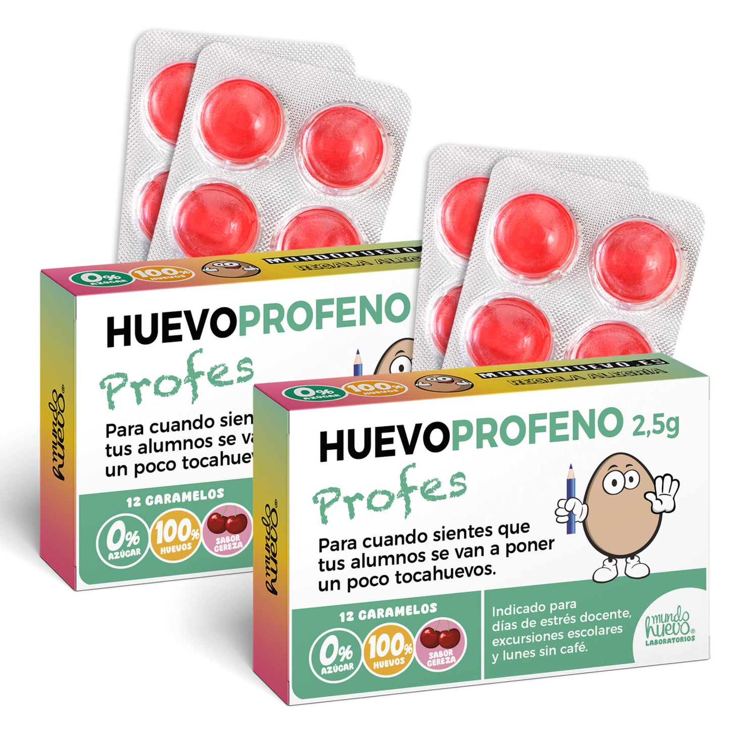 2 cajas Caramelos de broma | HUEVOPROFENO PROFES | Cajas Regalo Divertido con 24 caramelos sin azúcar