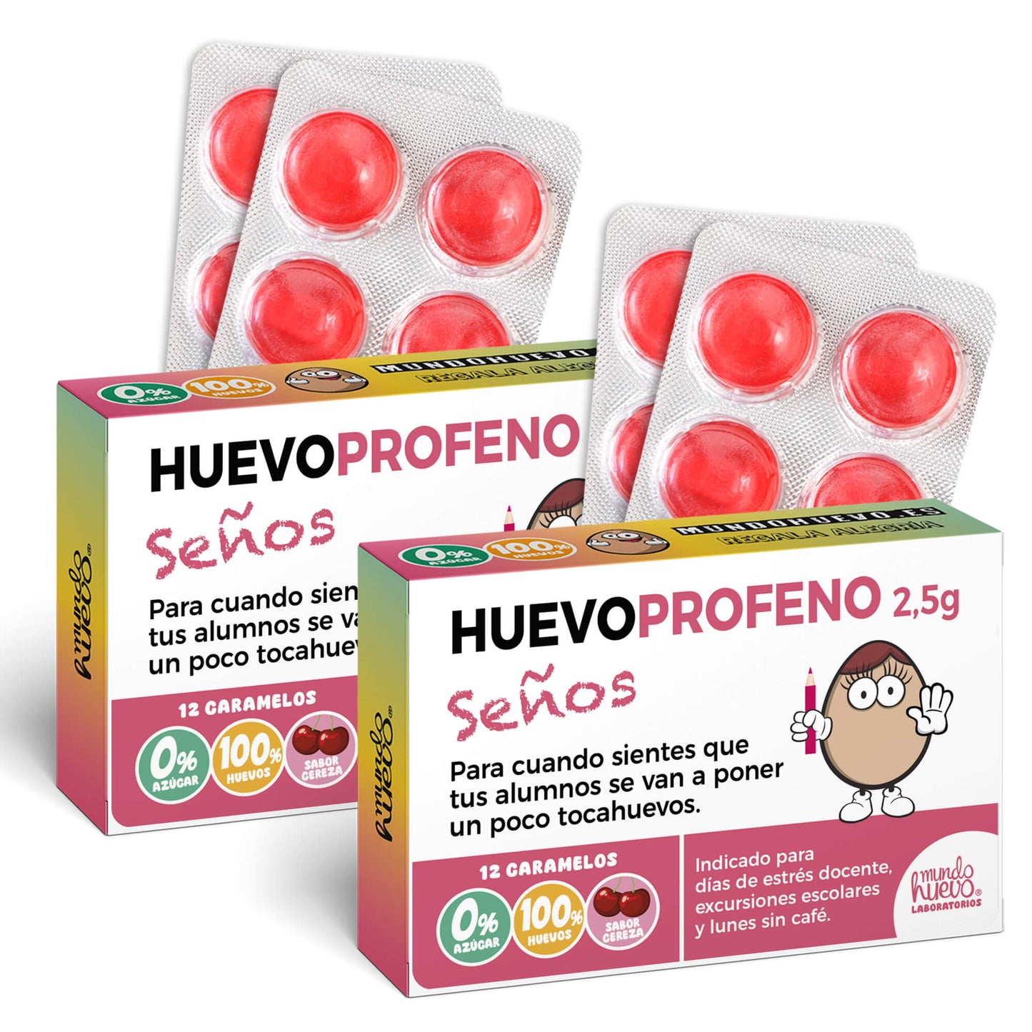 2 cajas Caramelos de broma | HUEVOPROFENO SEÑOS | Cajas Regalo Divertido con 24 caramelos sin azúcar