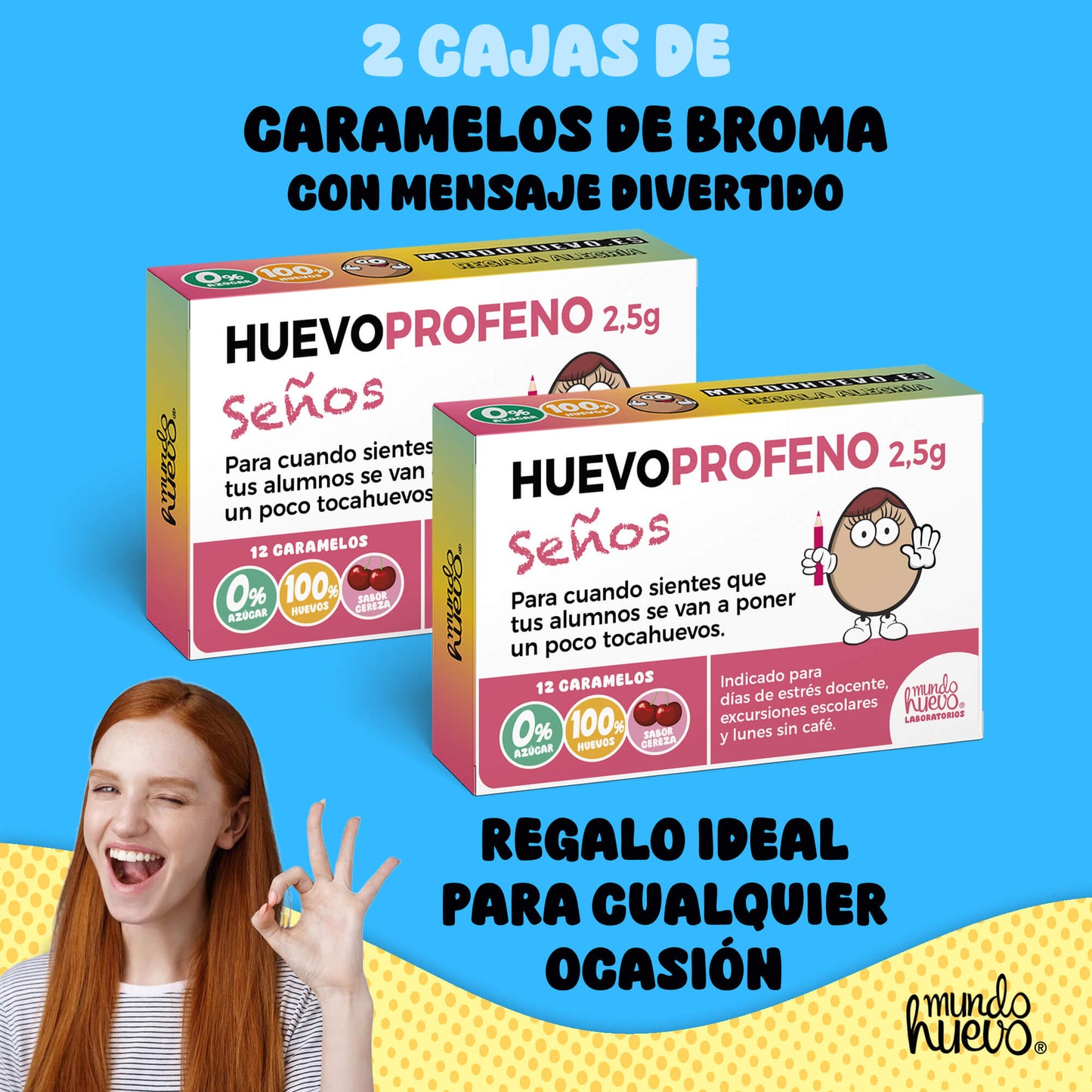 2 cajas Caramelos de broma | HUEVOPROFENO SEÑOS | Cajas Regalo Divertido con 24 caramelos sin azúcar