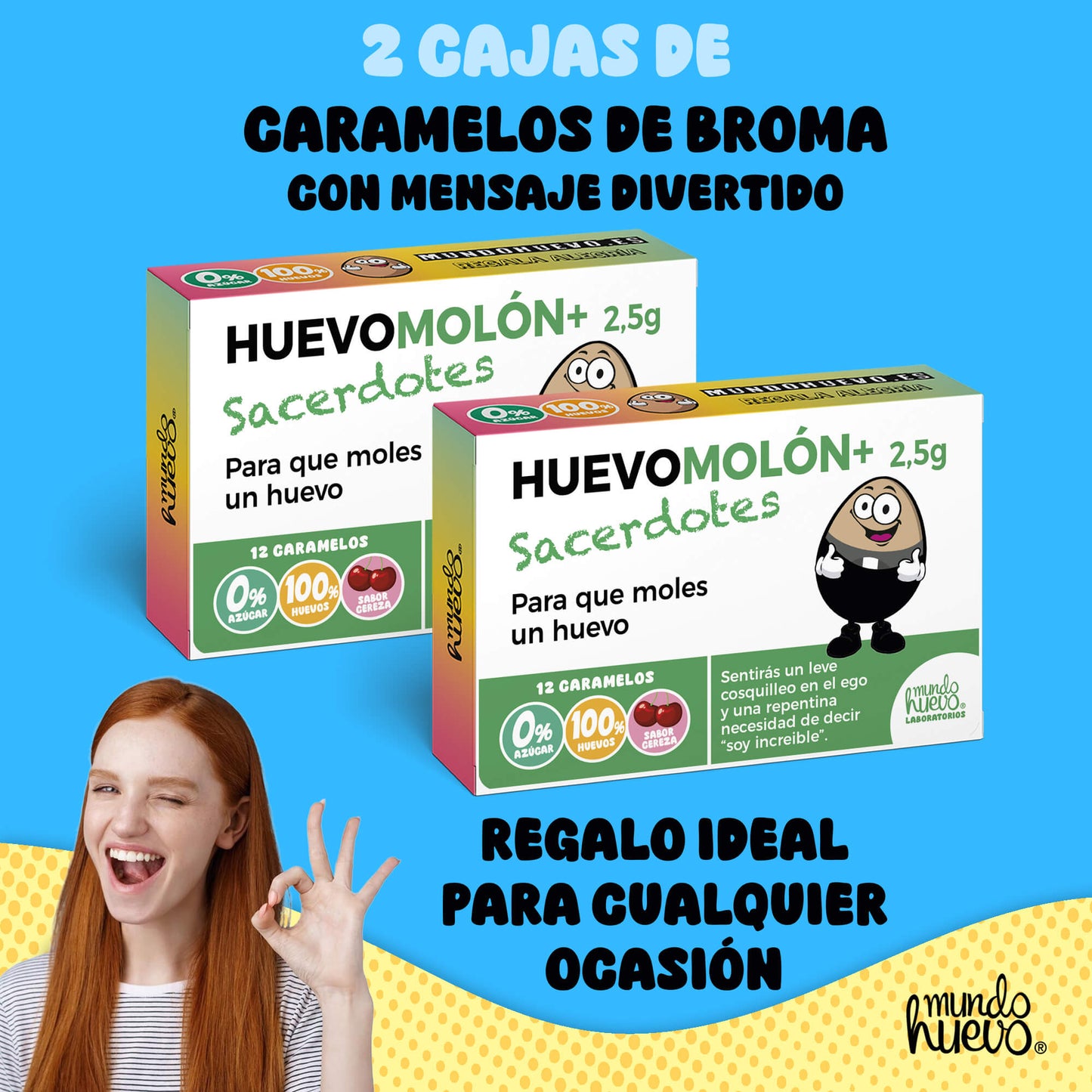 2 cajas Caramelos de broma | HUEVOMOLON+ SACERDOTES | Cajas Regalo Divertido con 24 caramelos sin azúcar