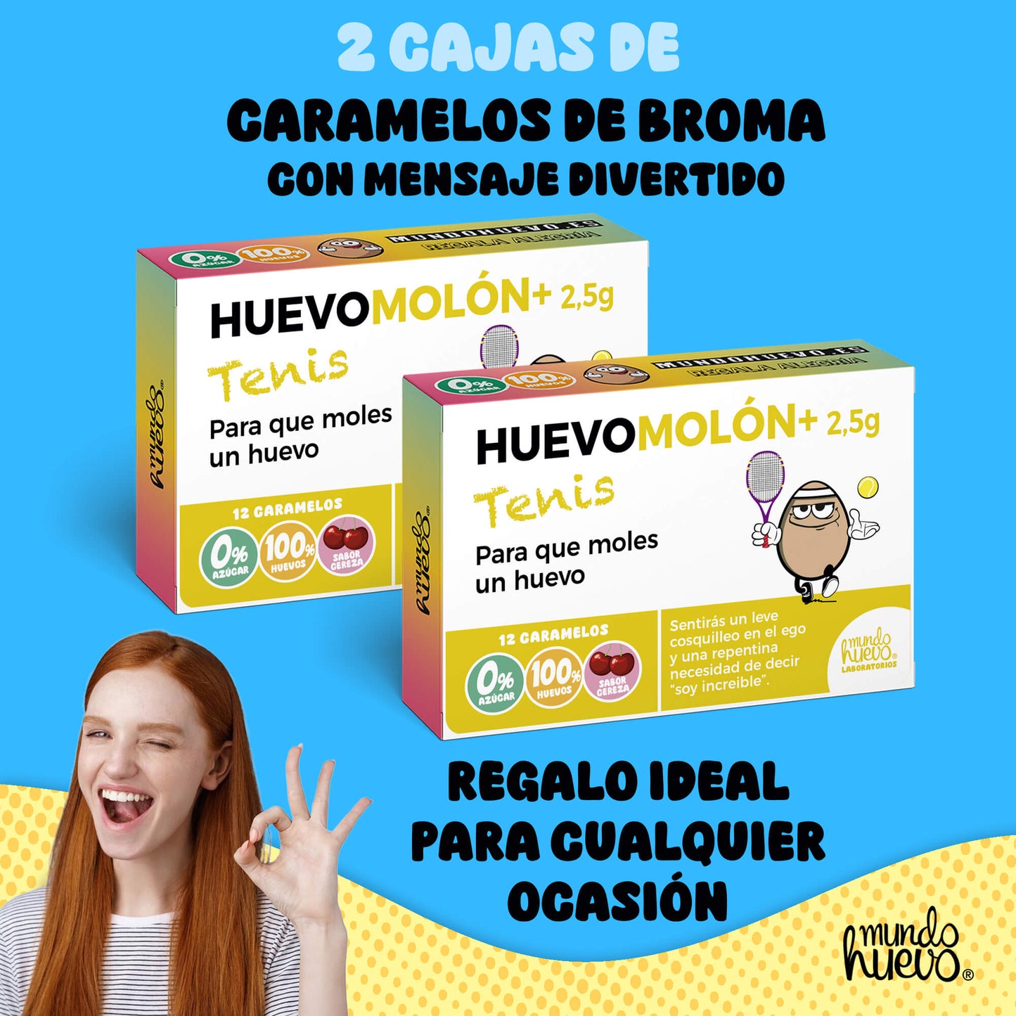 2 cajas Caramelos de broma | HUEVOMOLON+ TENIS | Cajas Regalo Divertido con 24 caramelos sin azúcar