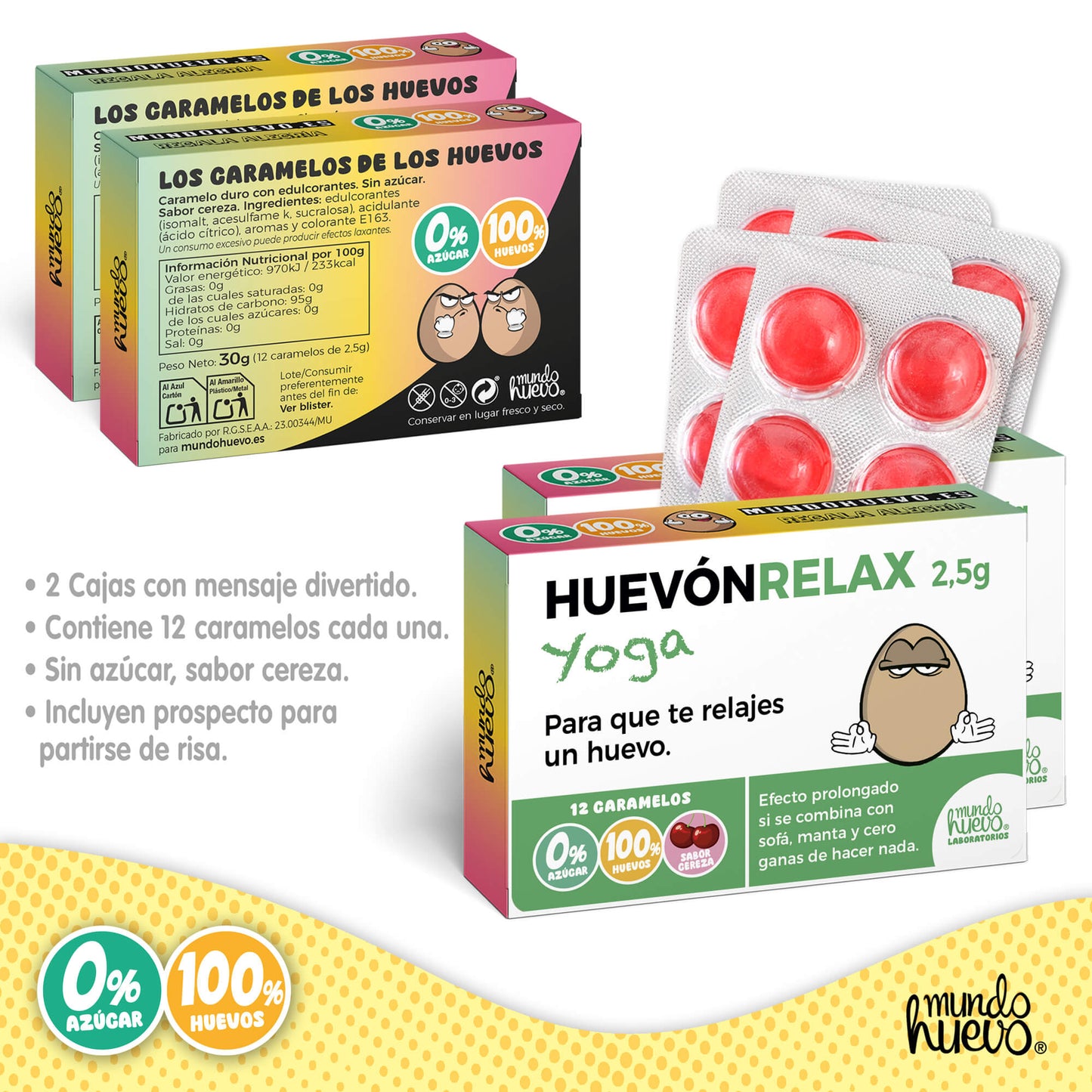 2 cajas Caramelos de broma | HUEVÓNRELAX+ YOGA | Cajas Regalo Divertido con 24 caramelos sin azúcar