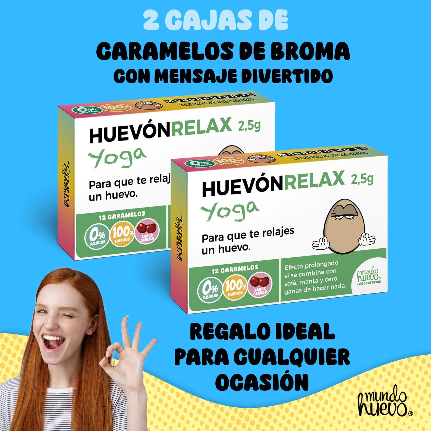2 cajas Caramelos de broma | HUEVÓNRELAX+ YOGA | Cajas Regalo Divertido con 24 caramelos sin azúcar