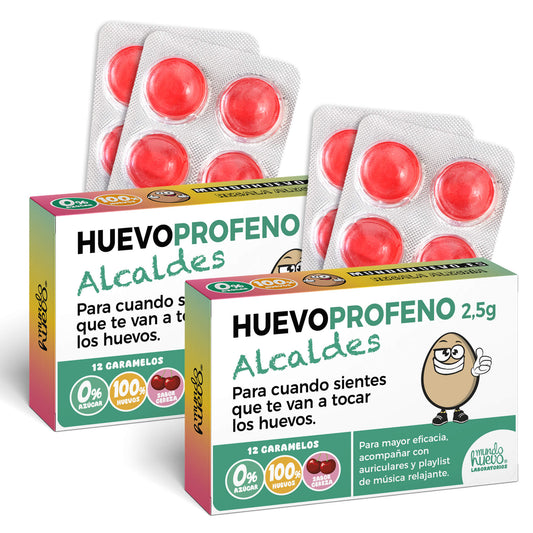 2 cajas Caramelos de broma | HUEVOPROFENO ALCALDES | Cajas Regalo Divertido con 24 caramelos sin azúcar