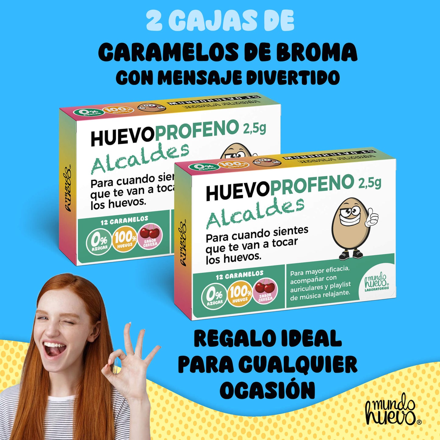 2 cajas Caramelos de broma | HUEVOPROFENO ALCALDES | Cajas Regalo Divertido con 24 caramelos sin azúcar