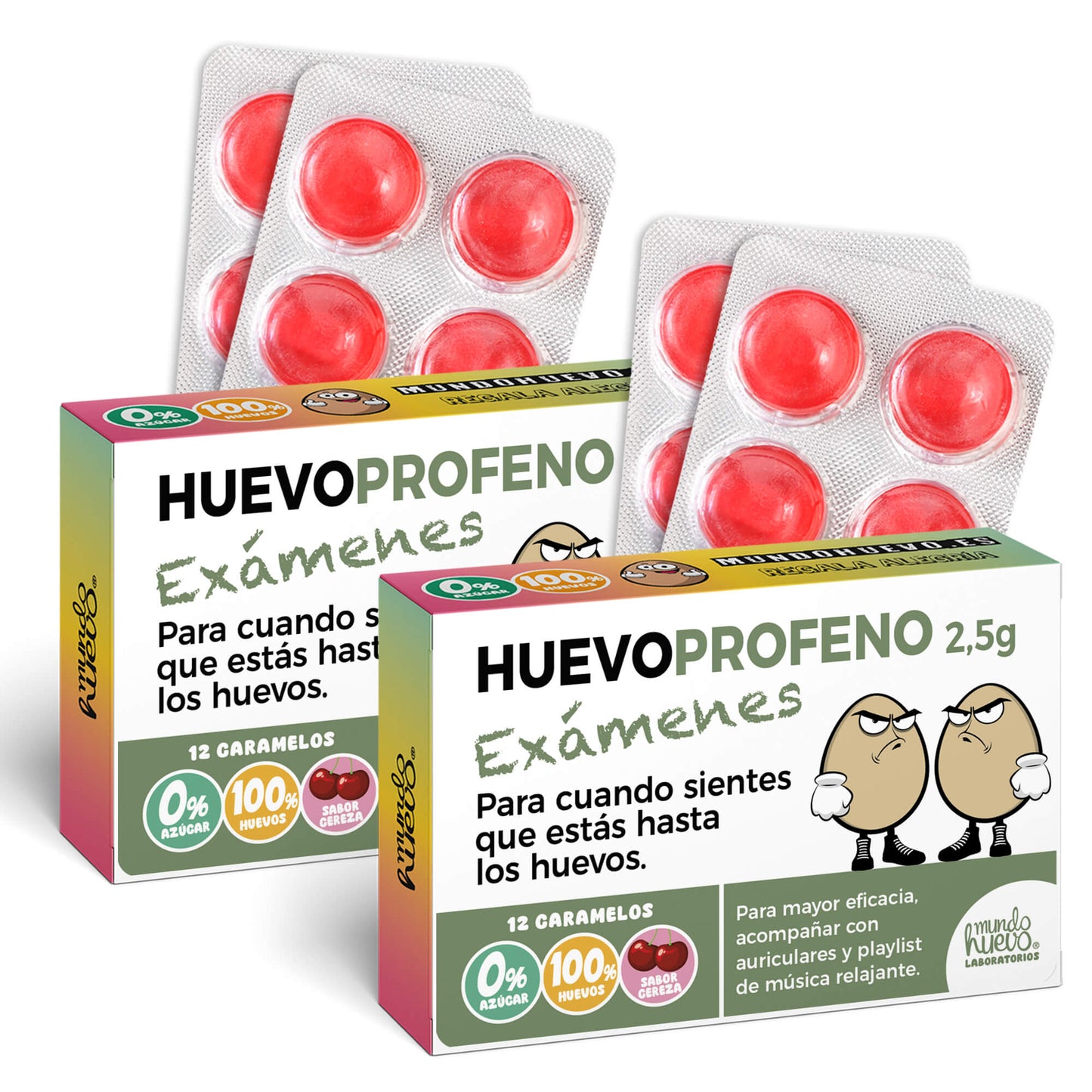 2 cajas Caramelos de broma | HUEVOPROFENO EXÁMENES | Cajas Regalo Divertido con 24 caramelos sin azúcar