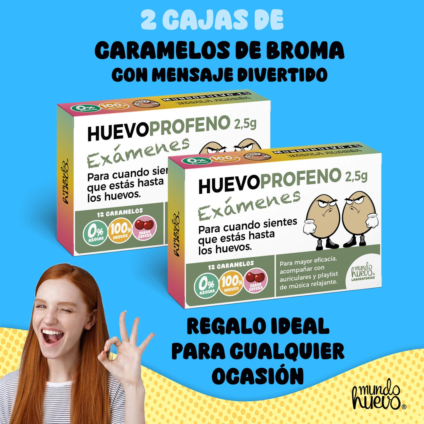 2 cajas Caramelos de broma | HUEVOPROFENO EXÁMENES | Cajas Regalo Divertido con 24 caramelos sin azúcar