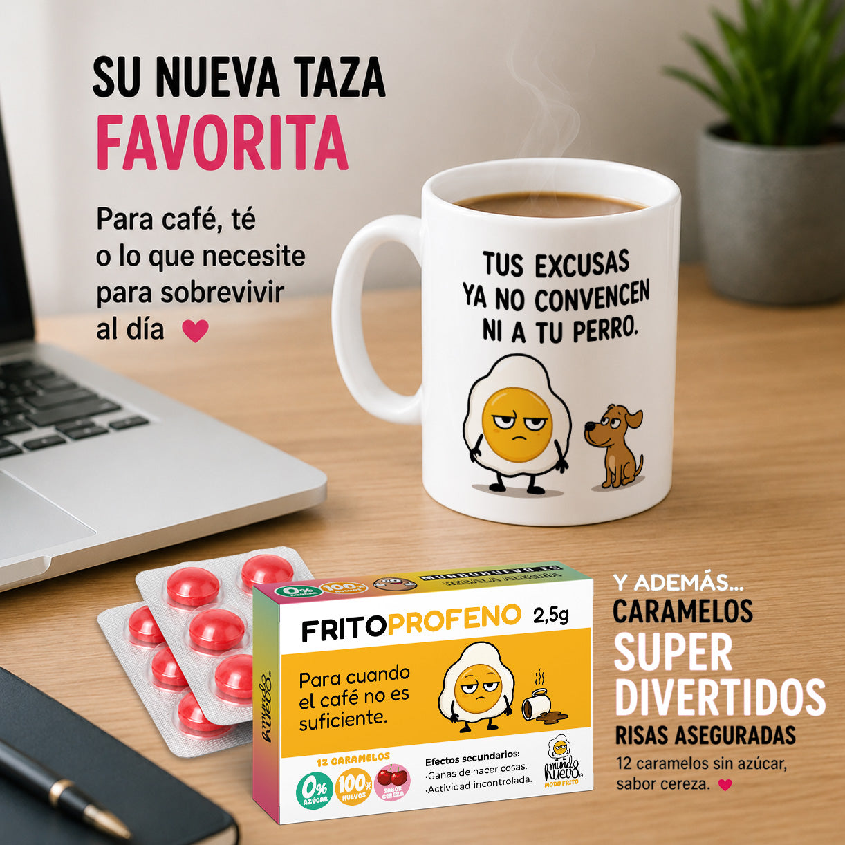 Taza Excusas + Caramelos divertidos
