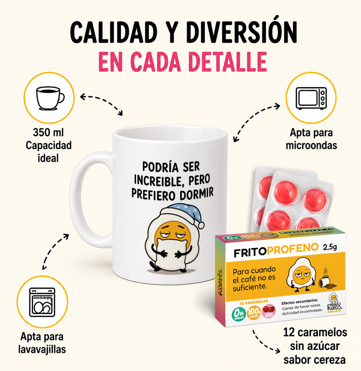 Taza Prefiero dormir + Caramelos divertidos