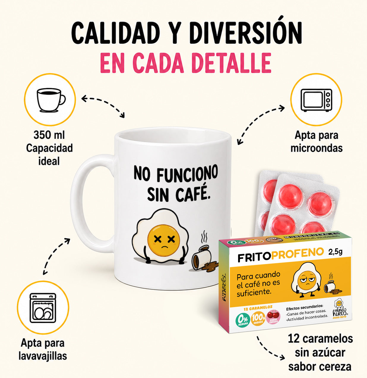 Taza No funciono sin café + Caramelos divertidos