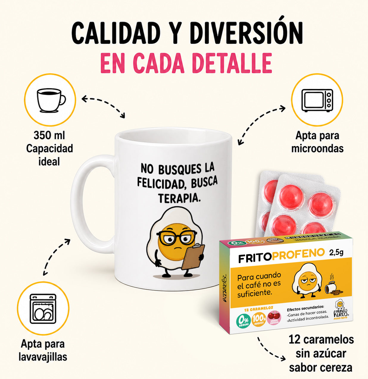 Taza Busca terapia + Caramelos divertidos