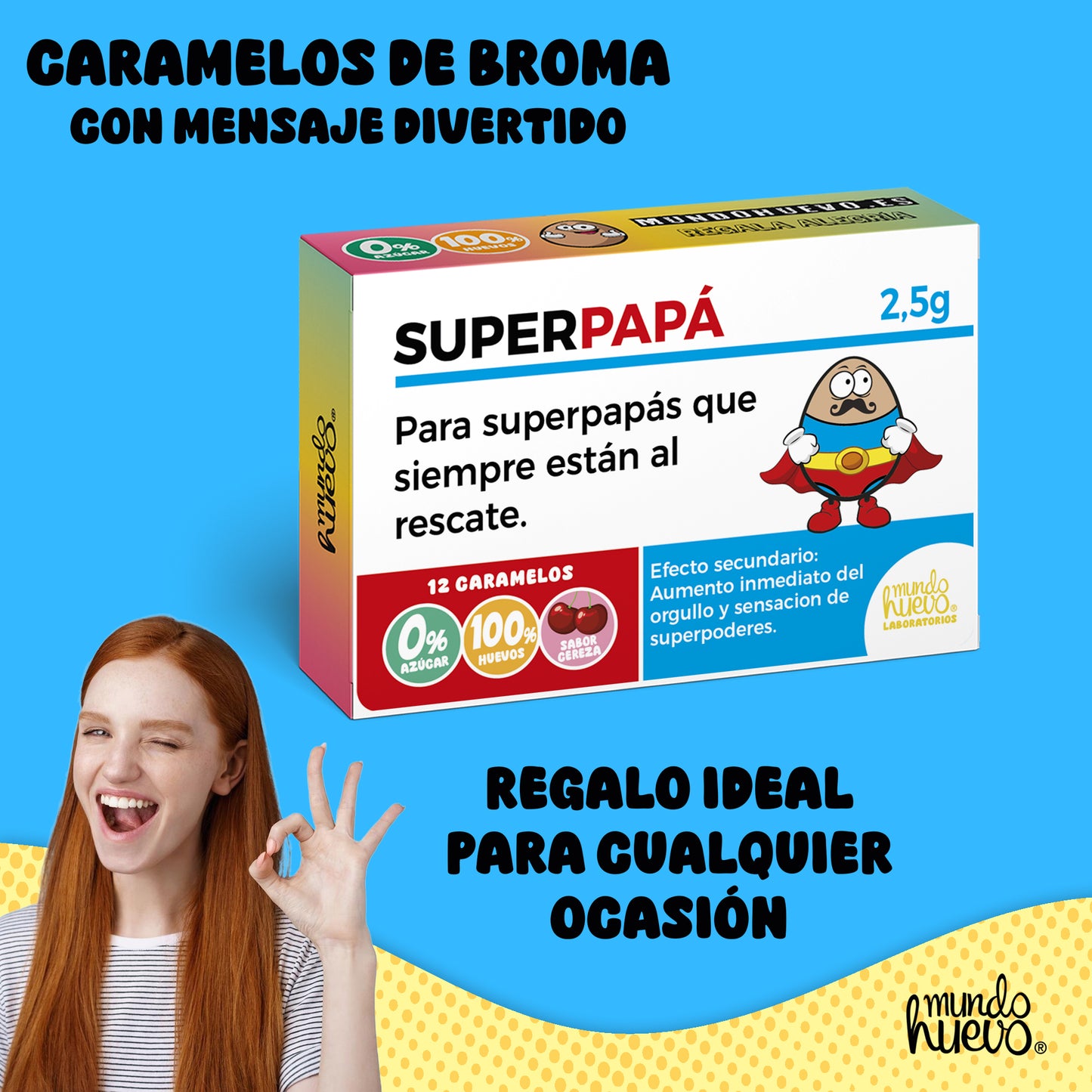 Caramelos de broma | Super Papá | Regalos para Papá | Caja Divertida con 12 caramelos sin azúcar